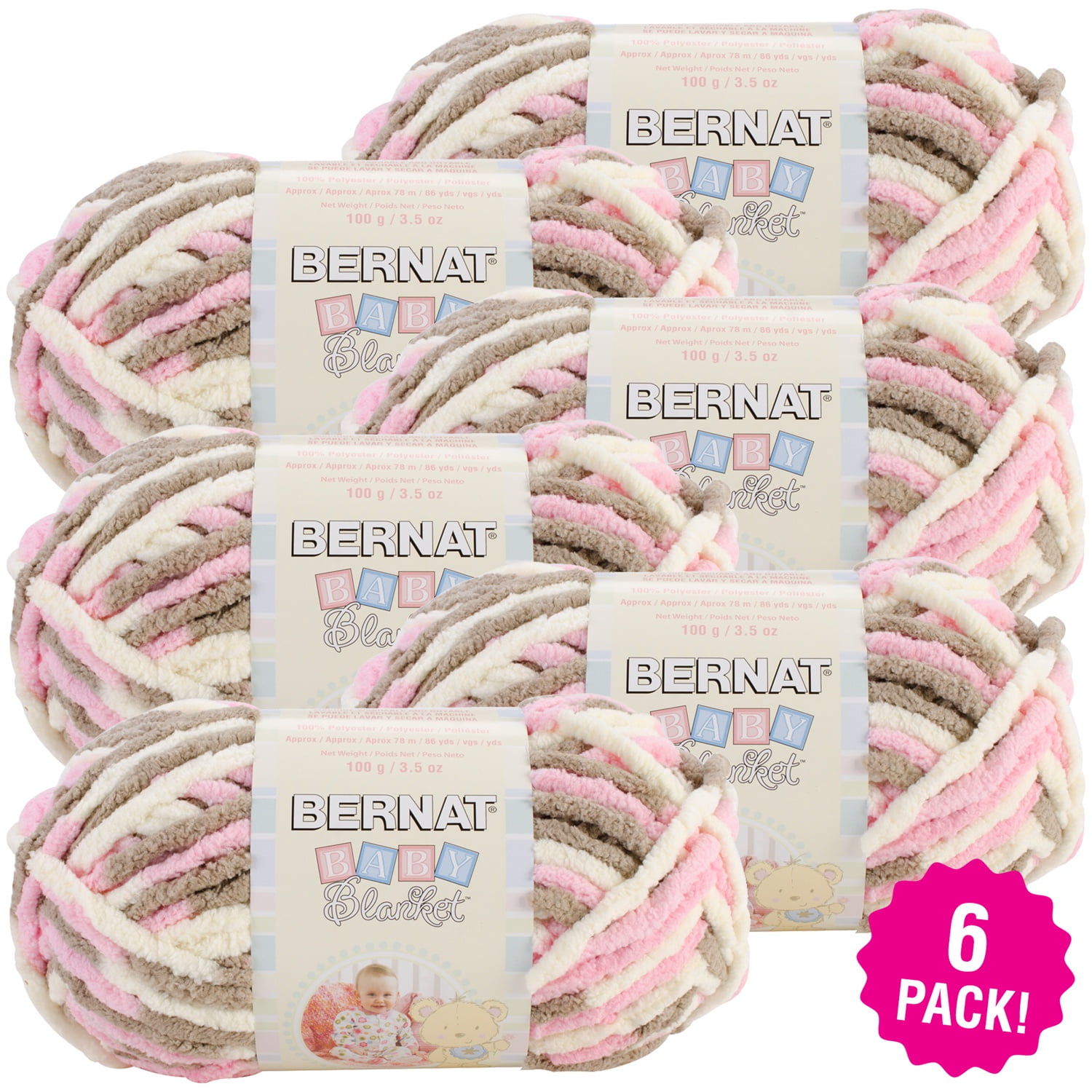 Bernat Baby Blanket Yarn - Little Petunias, Multipack of 6