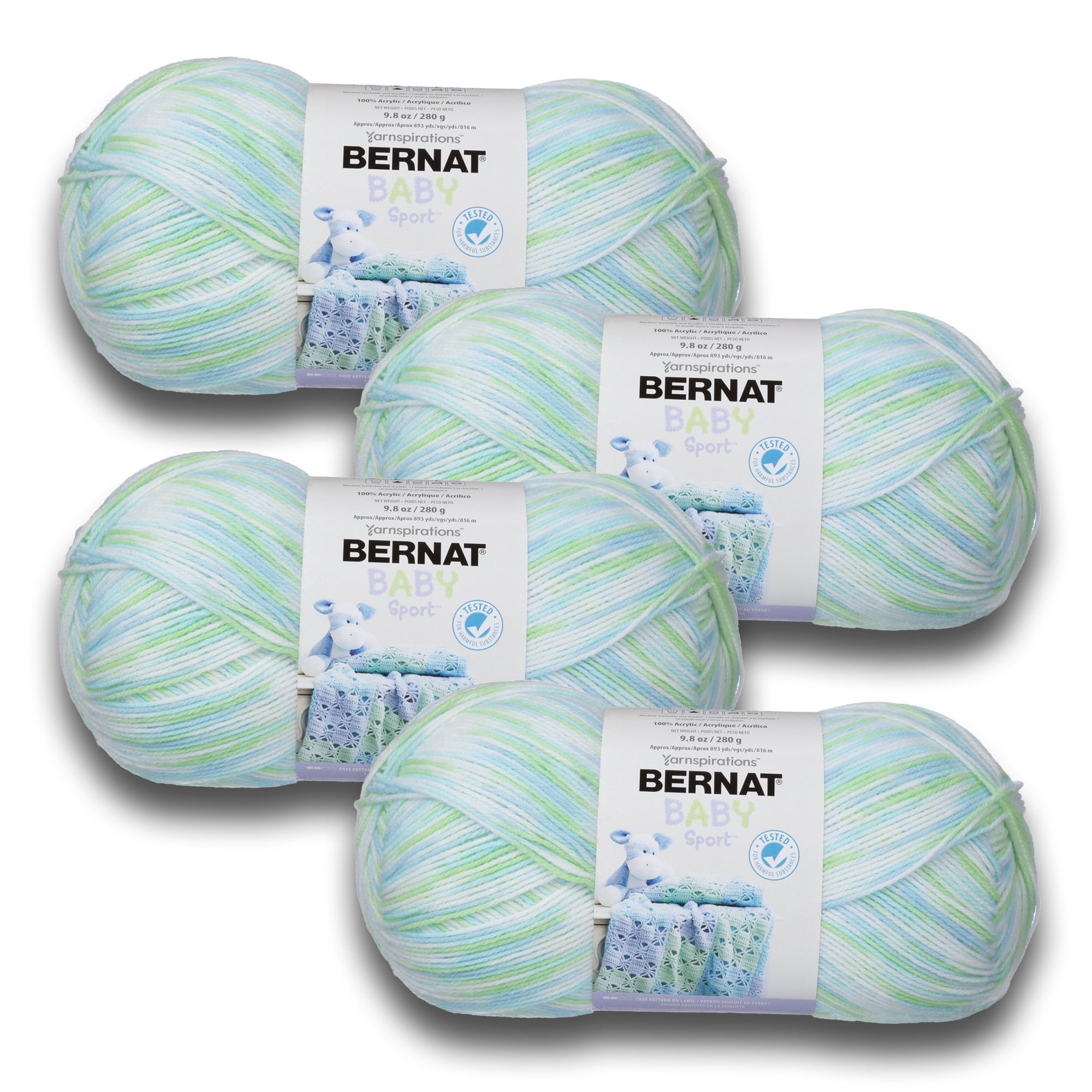 Bernat® Baby Sport™ #3 Light Acrylic Yarn, 8.5oz/240g, 861 Yards (4 Pack) Funny Print