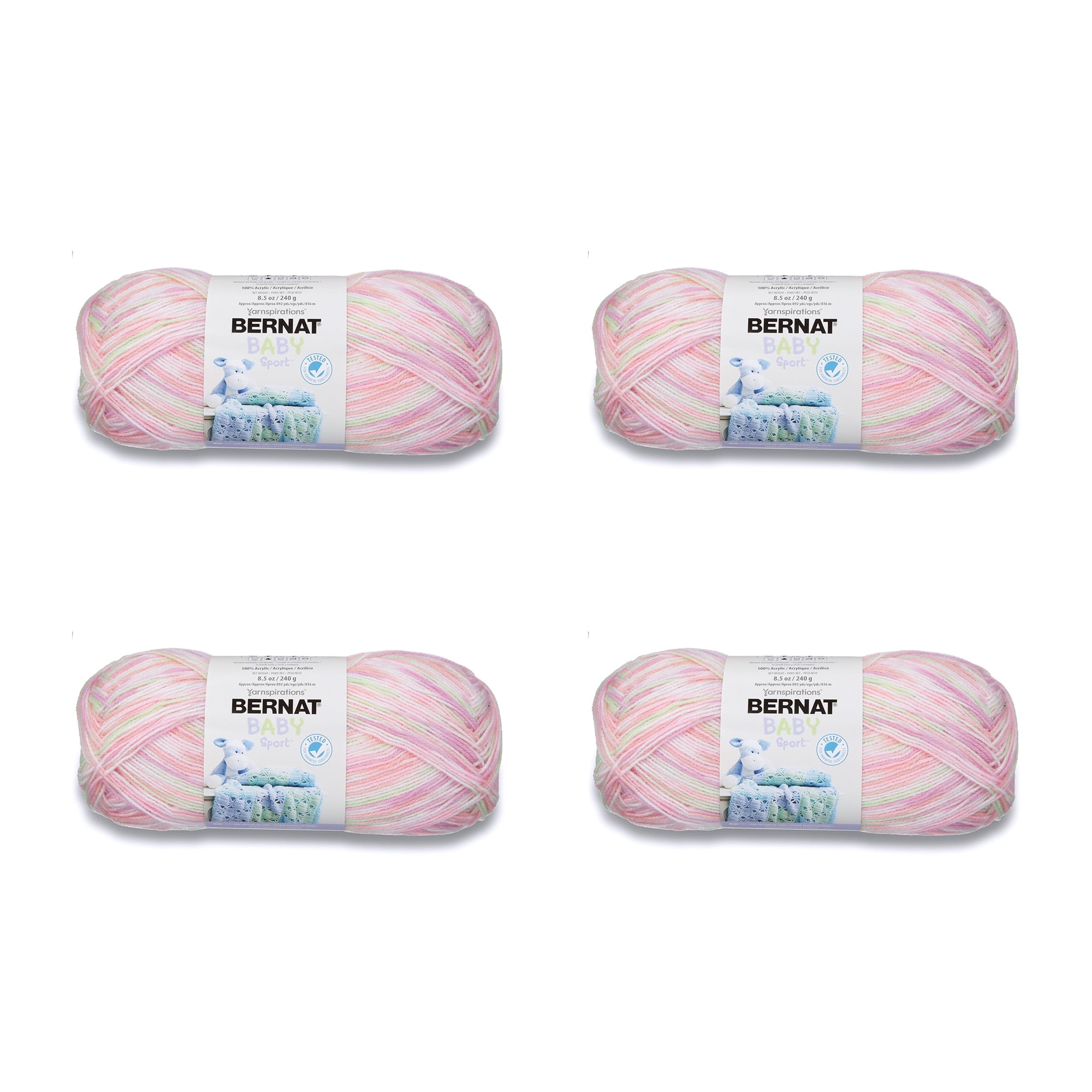 Bernat® Baby Sport™ #3 Light Acrylic Yarn, 8.5oz/240g, 861 Yards (4 Pack) Tiny Tulips