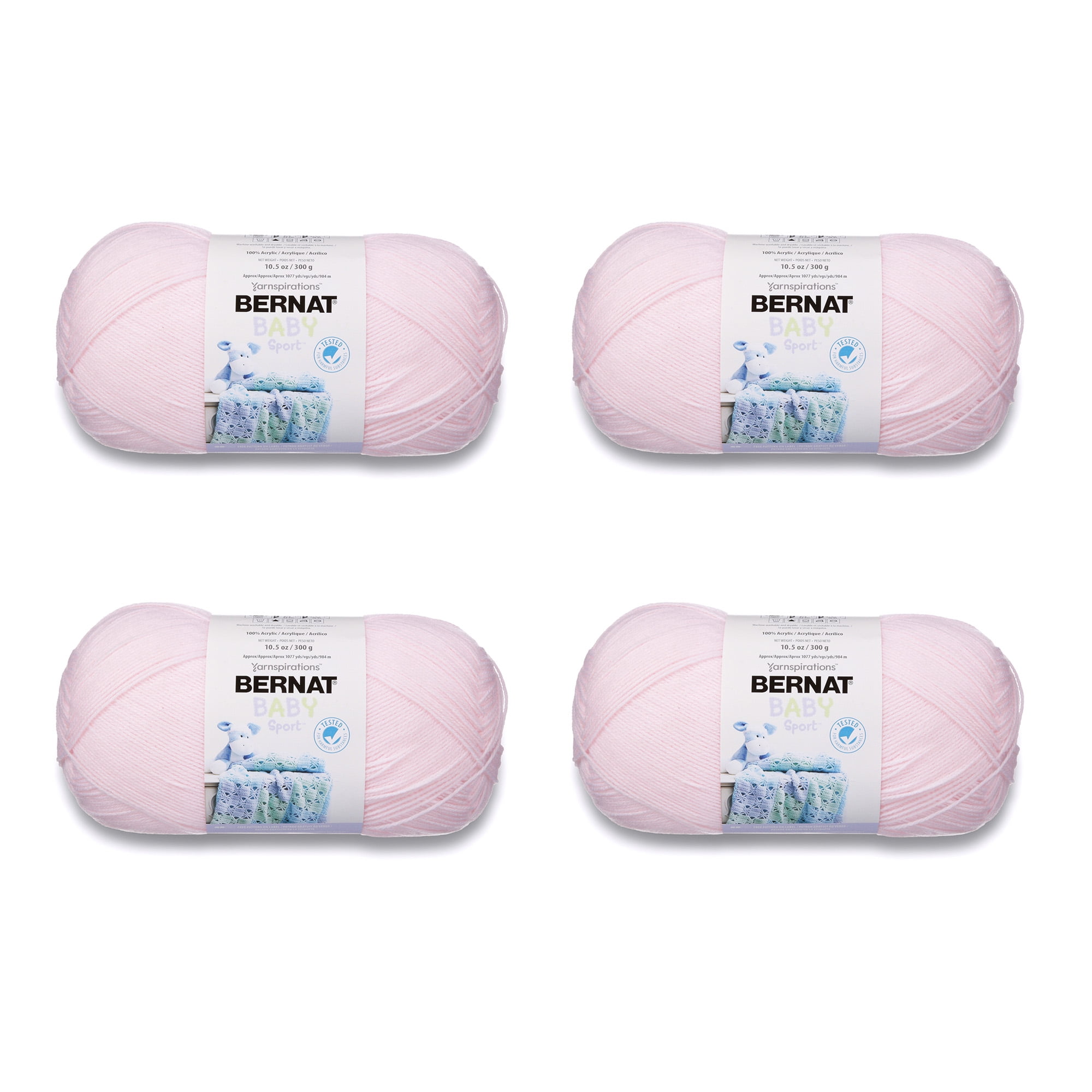 Bernat Baby Sport #3 Light Acrylic Yarn, Baby Pink 10.5oz/300g, 1077 Yards (4 Pack), Size: Light (3)