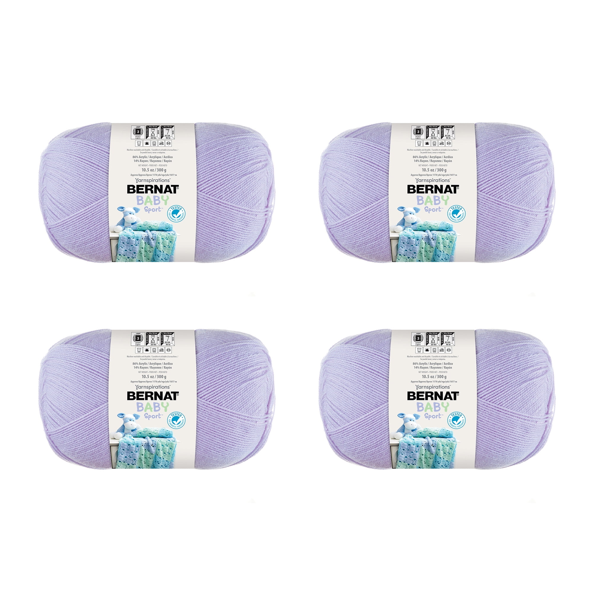 Bernat Baby Sport #3 Light Acrylic Yarn, Lavender 10.5oz/300g, 1077 Yards (4 Pack), Size: Light (3)
