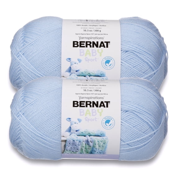 Bernat® Baby Sport BB™ #3 DK (Light) Acrylic Yarn, Baby blue 10.5oz/300g 1077 Yards (2 Pack)