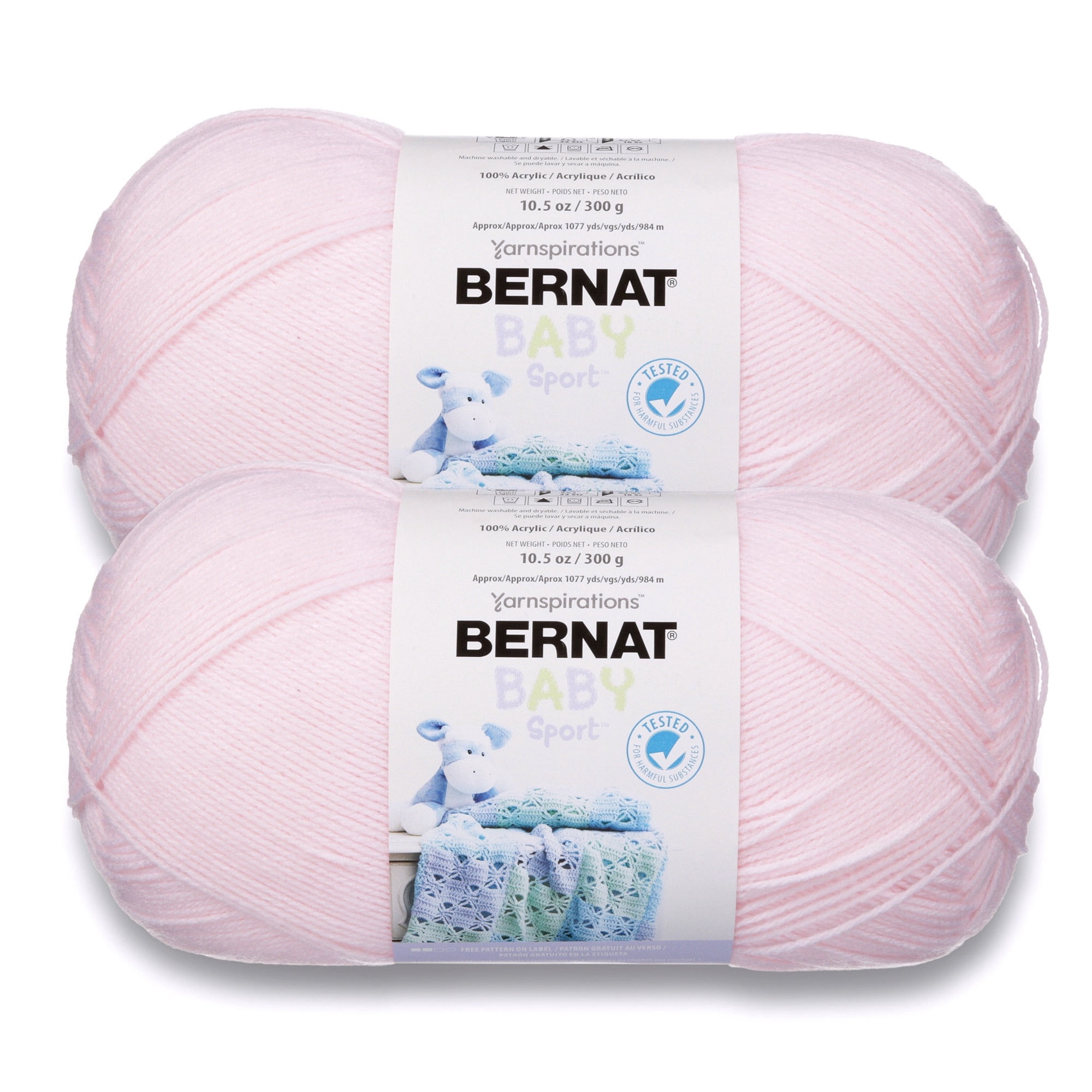 Bernat® Baby Sport BB™ #3 DK (Light) Acrylic Yarn, Baby pink 10.5oz/300g 1077 Yards (2 Pack)
