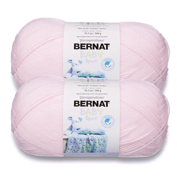 Bernat® Baby Sport BB™ #3 DK (Light) Acrylic Yarn, Baby pink 10.5oz/300g 1077 Yards (2 Pack)