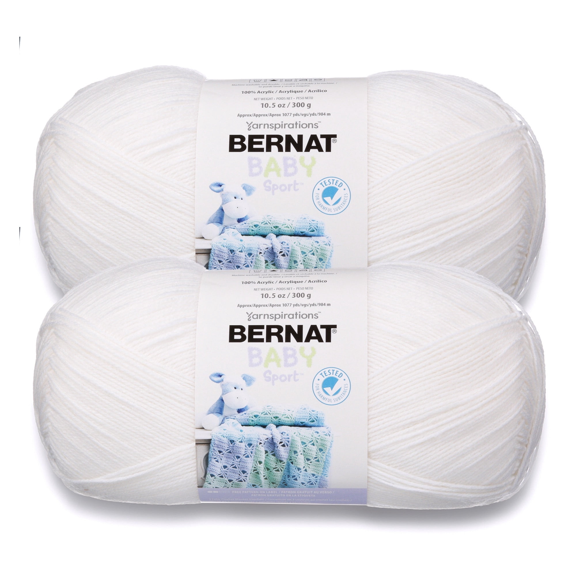 Bernat® Baby Sport BB™ #3 DK (Light) Acrylic Yarn, White 10.5oz/300g 1077 Yards (2 Pack)