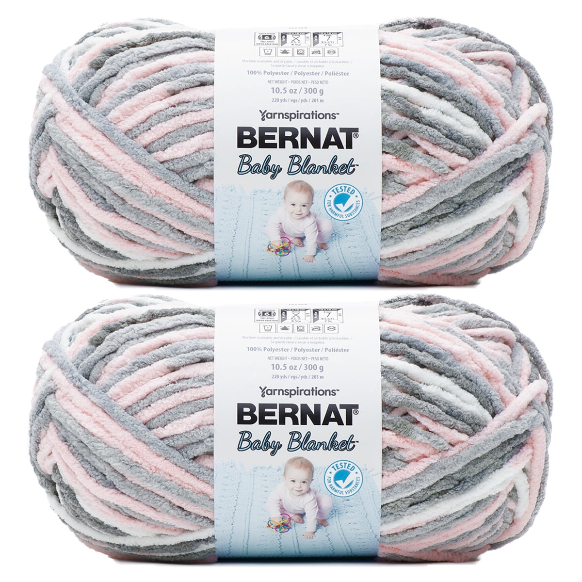 Bernat® Baby blanket™ #6 Super Bulky Polyester Yarn, Baby grays 10.5oz/300g 220 Yd (2pk)