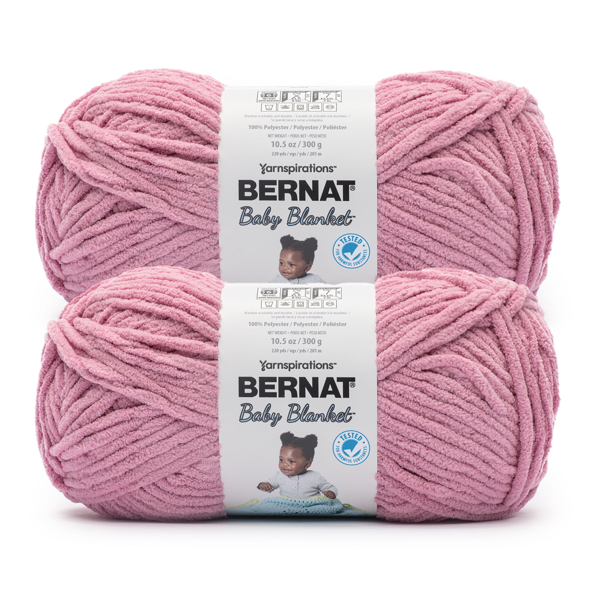 Bernat® Baby blanket™ #6 Super Bulky Polyester Yarn, Bubblegum 10.5oz/300g 220 Yd (2pk)