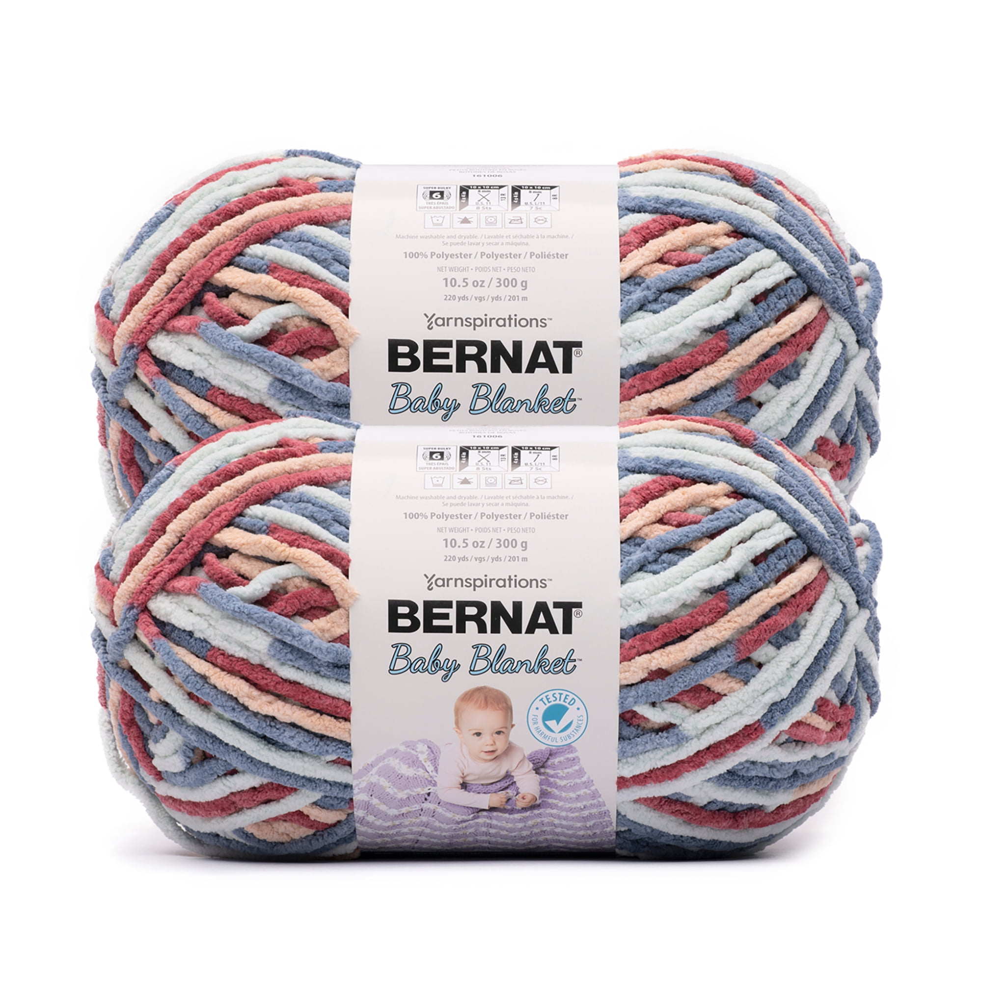 Bernat® Baby blanket™ #6 Super Bulky Polyester Yarn, Button roses 10.5oz/300g 220 Yd (2pk)
