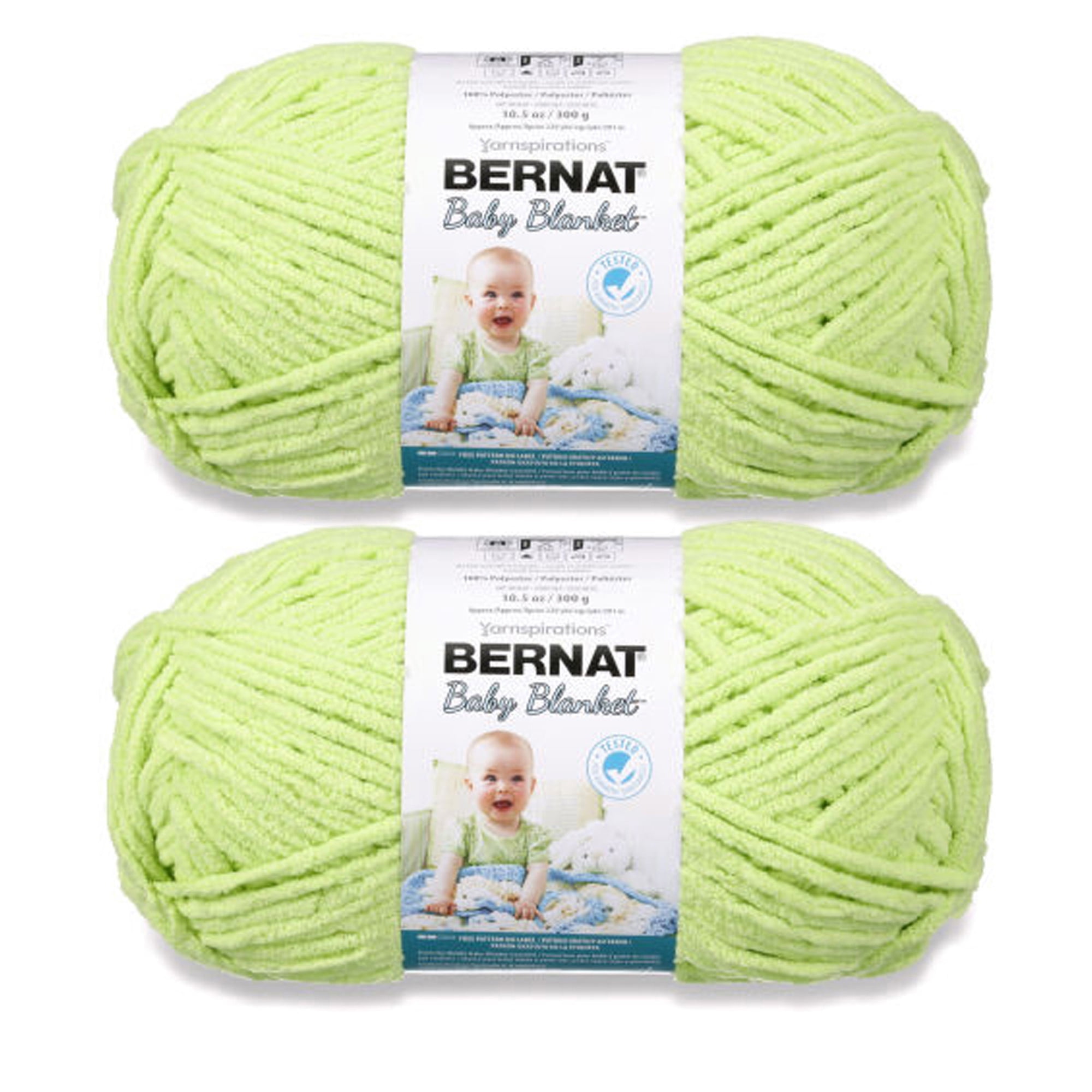 Bernat® Baby blanket™ #6 Super Bulky Polyester Yarn, Lemon lime 10.5oz/300g 220 Yd (2pk)