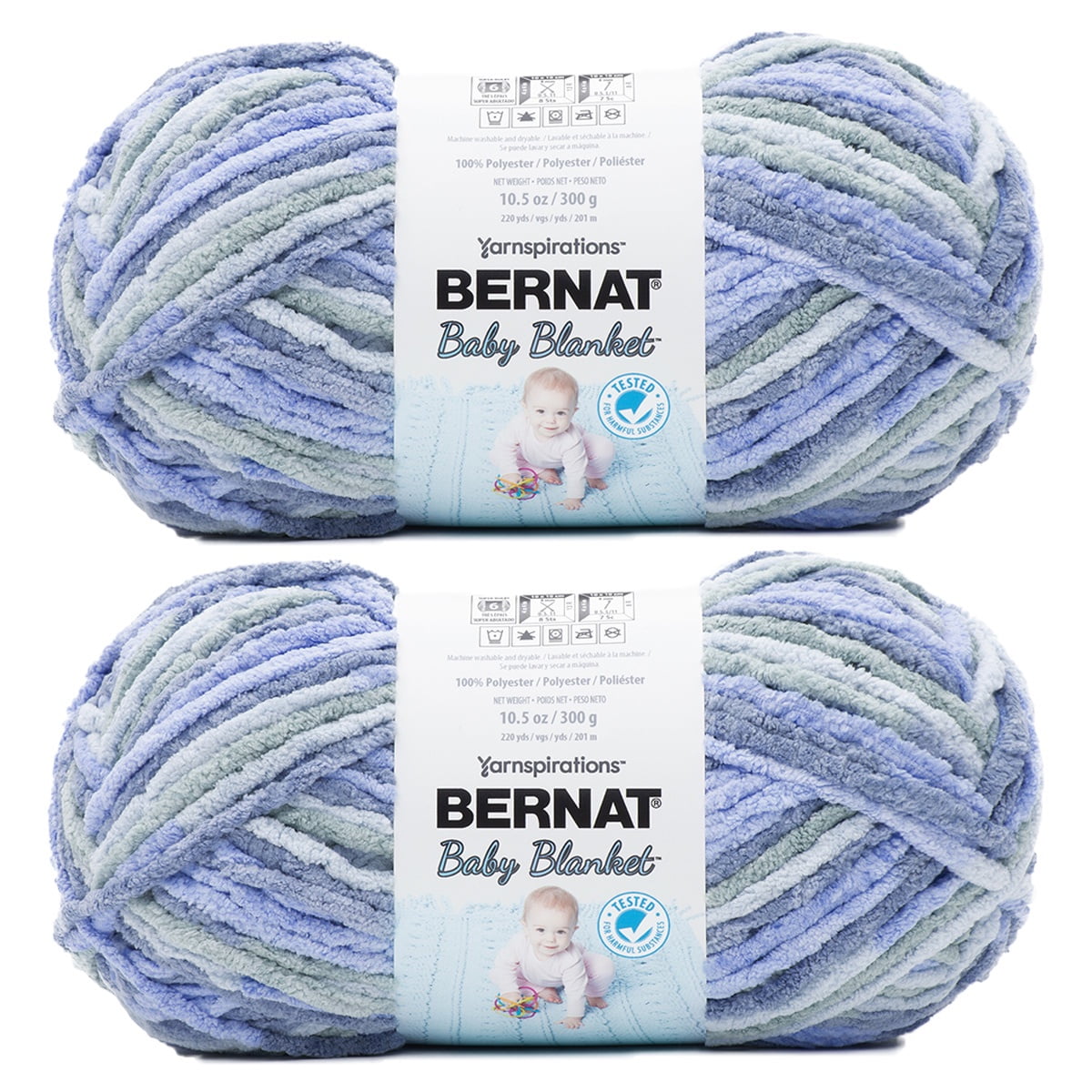Bernat® Baby blanket™ #6 Super Bulky Polyester Yarn, Lovely blue 10.5oz/300g 220 Yd (2pk)