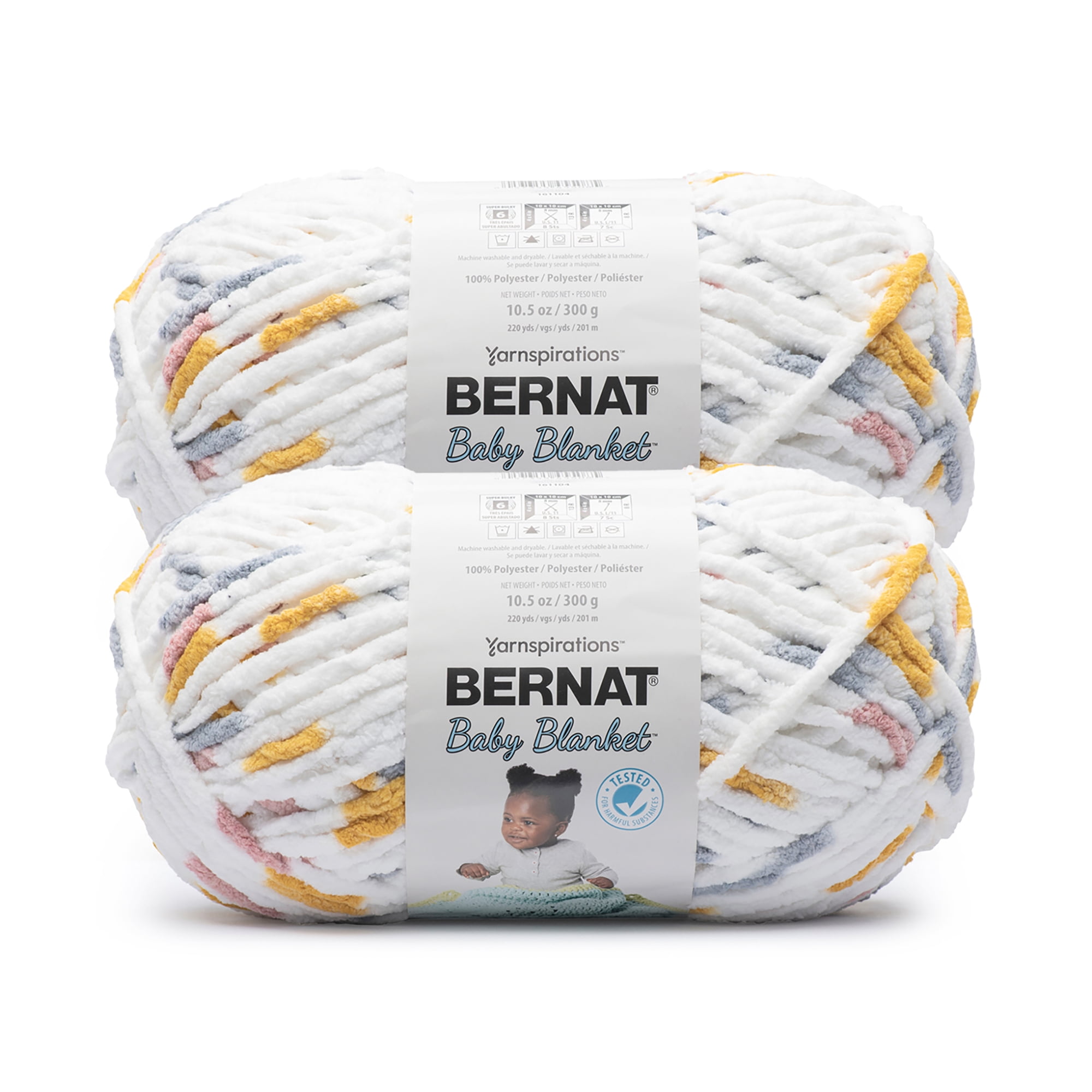 Bernat® Baby blanket™ #6 Super Bulky Polyester Yarn, Mostly sunny 10.5oz/300g 220 Yd (2pk)