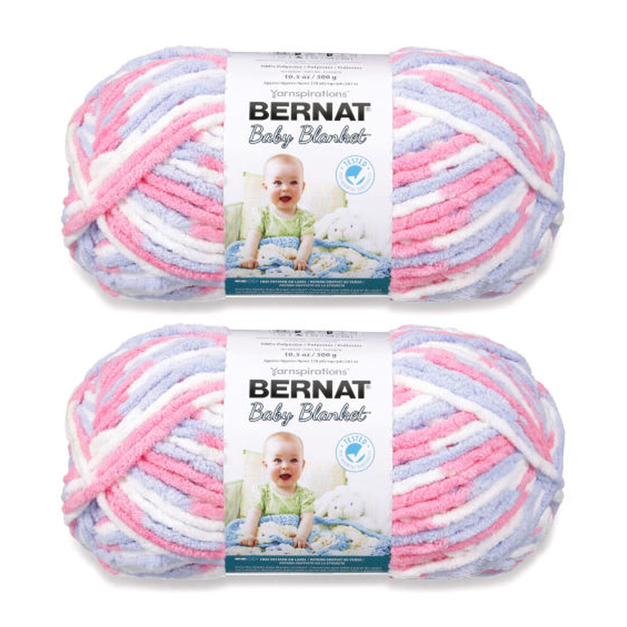 Bernat® Baby blanket™ #6 Super Bulky Polyester Yarn, Pink/blue 10.5oz/300g 220 Yards (2pk)