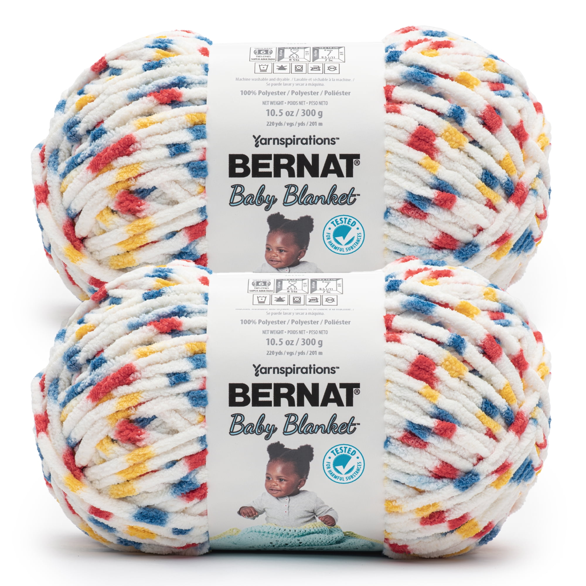 Bernat® Baby blanket™ #6 Super Bulky Polyester Yarn, Primary dot 10.5oz/300g 220 Yd (2pk)
