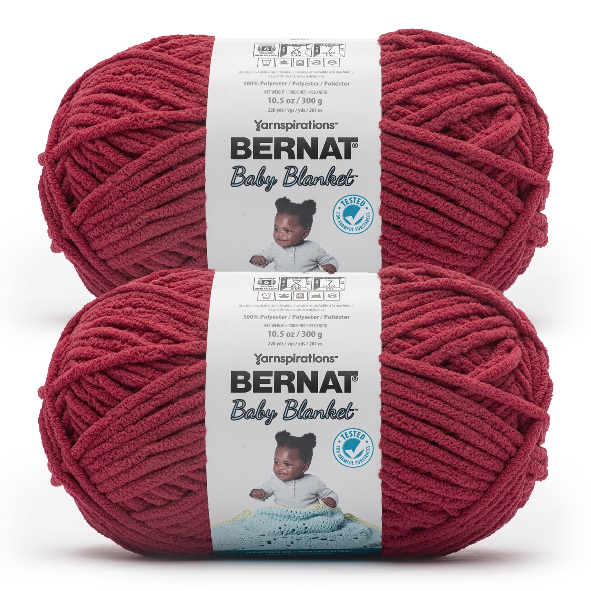 Bernat® Baby blanket™ #6 Super Bulky Polyester Yarn, Race car red 10.5oz/300g 220 Yd (2pk)