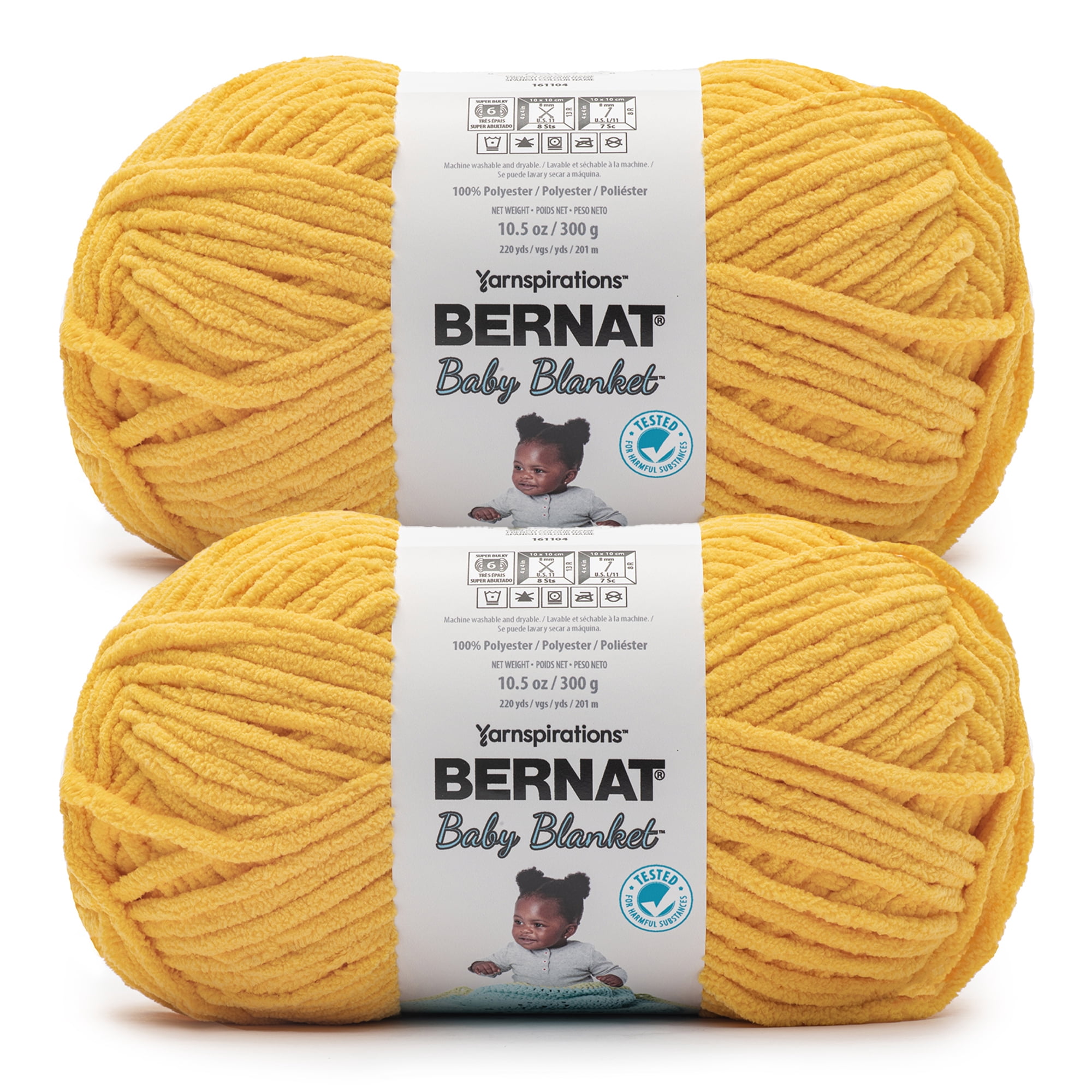 Bernat® Baby blanket™ #6 Super Bulky Polyester Yarn, School bus yellow 10.5oz 220 Yd (2pk)