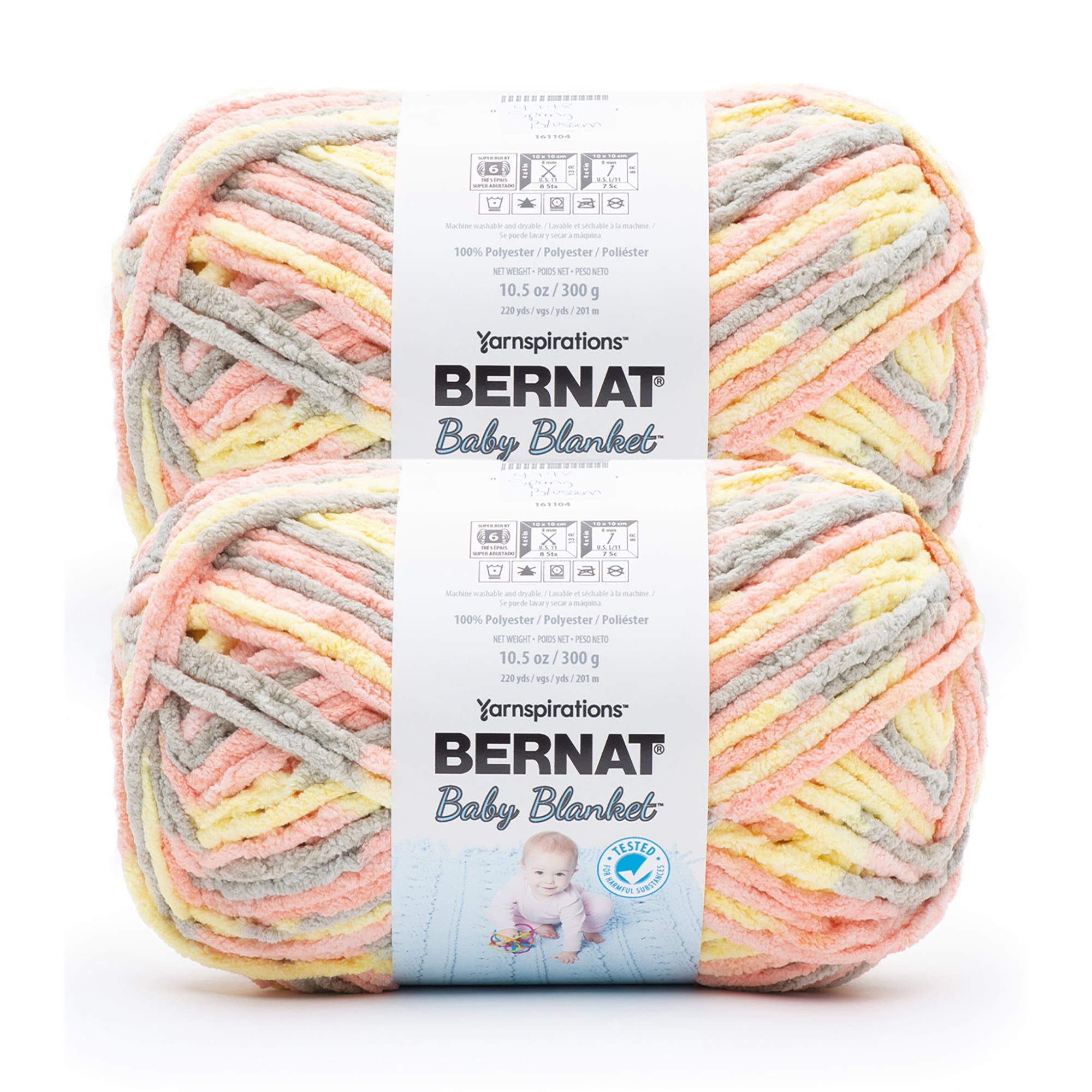 Bernat® Baby blanket™ #6 Super Bulky Polyester Yarn, Spring blossom 300g 220Yd (2pk)