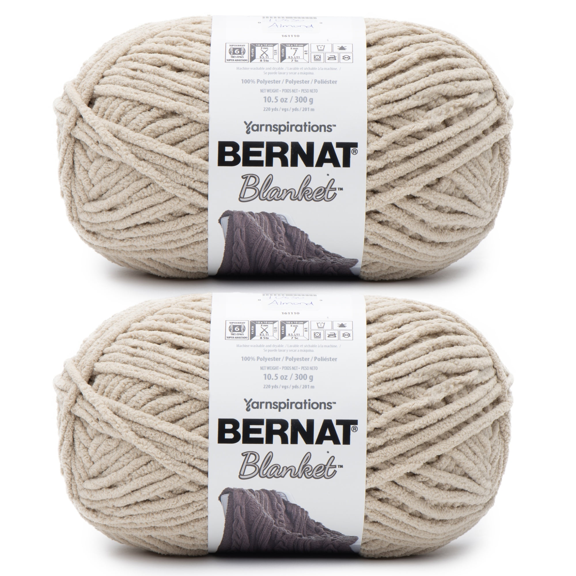 Bernat® Blanket™ #6 Super Bulky Polyester Yarn, Almond 10.5oz/300g 220 Yards (2Pk)