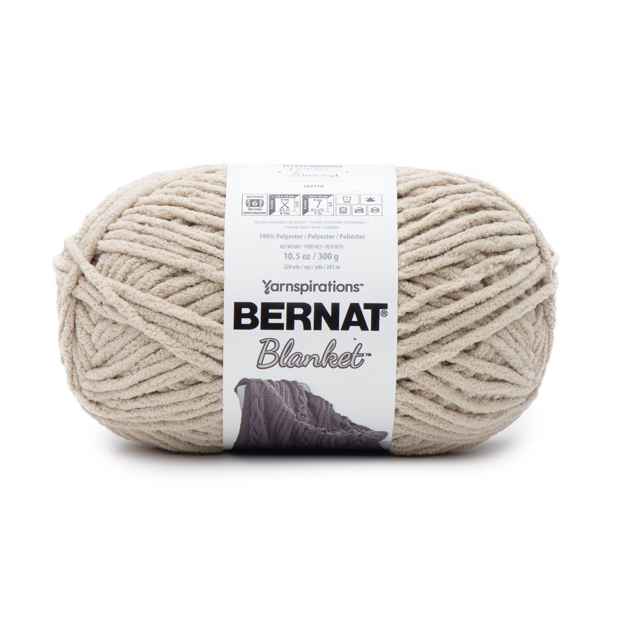 Bernat® Blanket™ #6 Super Bulky Polyester Yarn, Almond 10.5oz/300g, 220  Yards 