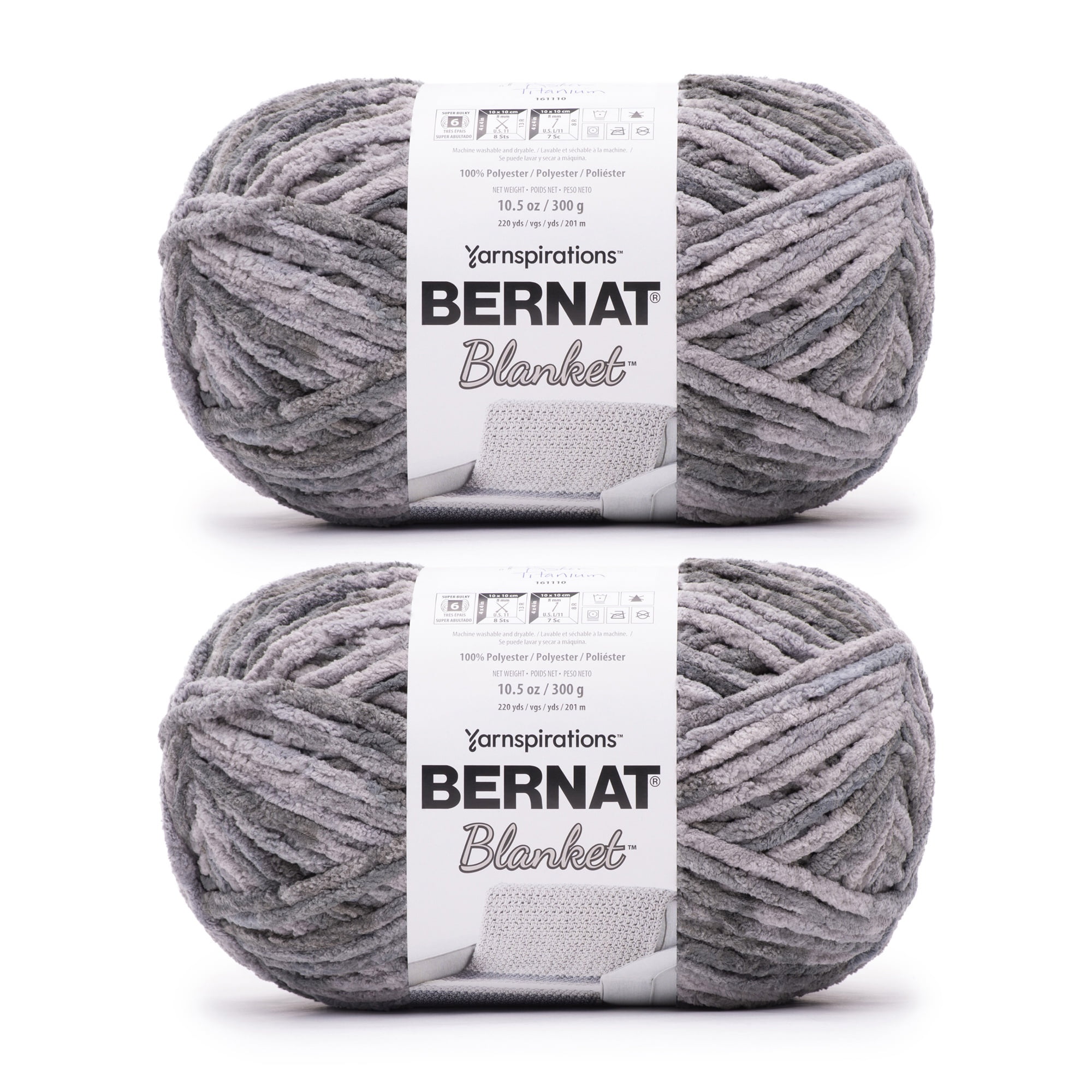Bernat® Blanket™ #6 Super Bulky Polyester Yarn, Ashen Titanium 10.5oz/300g 220 Yards (2Pk)