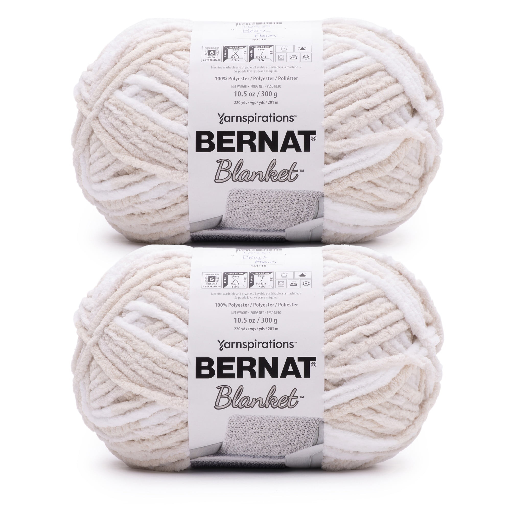 Bernat® Blanket™ #6 Super Bulky Polyester Yarn, Beach Foam 10.5oz/300g 220 Yards (2Pk)