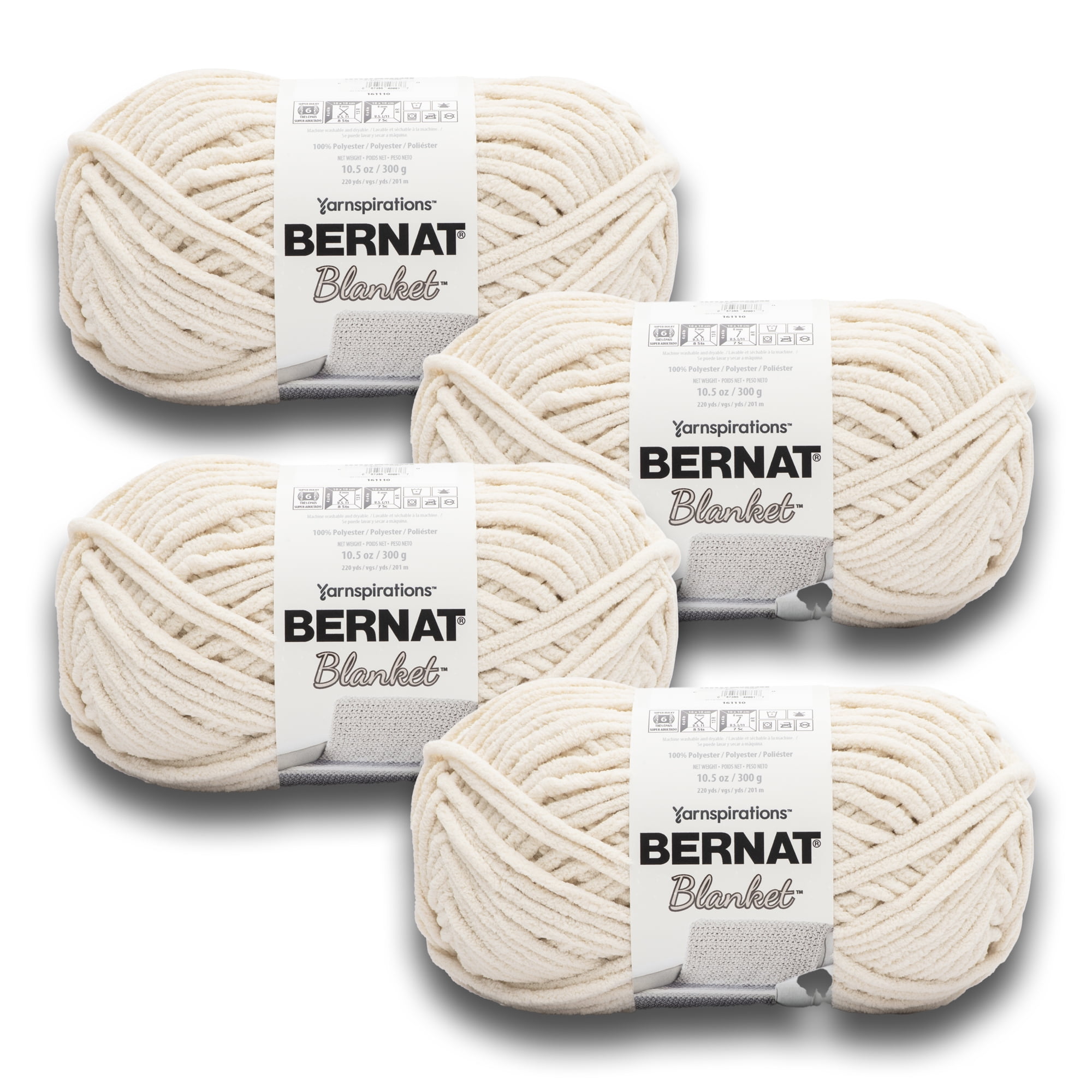 Bernat Blanket #6 Super Bulky Polyester Yarn, Birch 10.5oz/300g, 220 Yards (4 Pack)