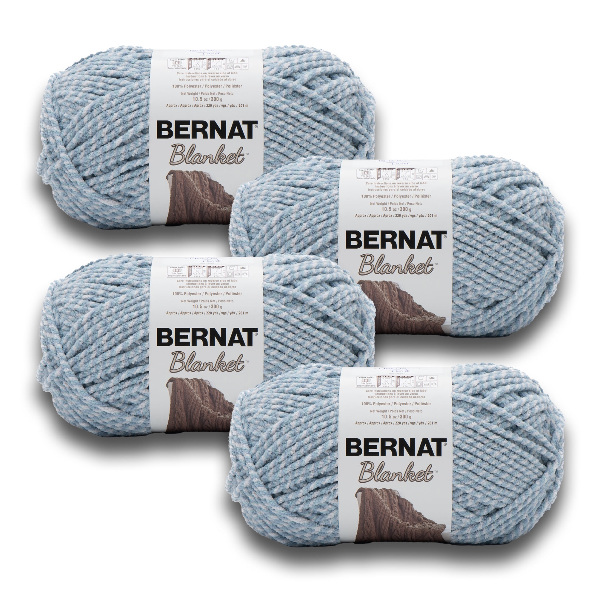 Bernat Blanket #6 Super Bulky Polyester Yarn, Blue Fog Twist 10.5oz/300g, 220 Yards (4 Pack)