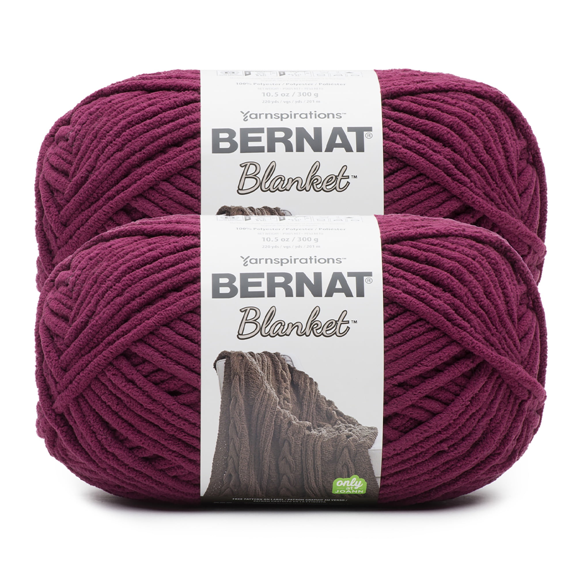 Bernat® Blanket™ #6 Super Bulky Polyester Yarn, Burgundy Plum 10.5oz/300g 220 Yards (2Pk)