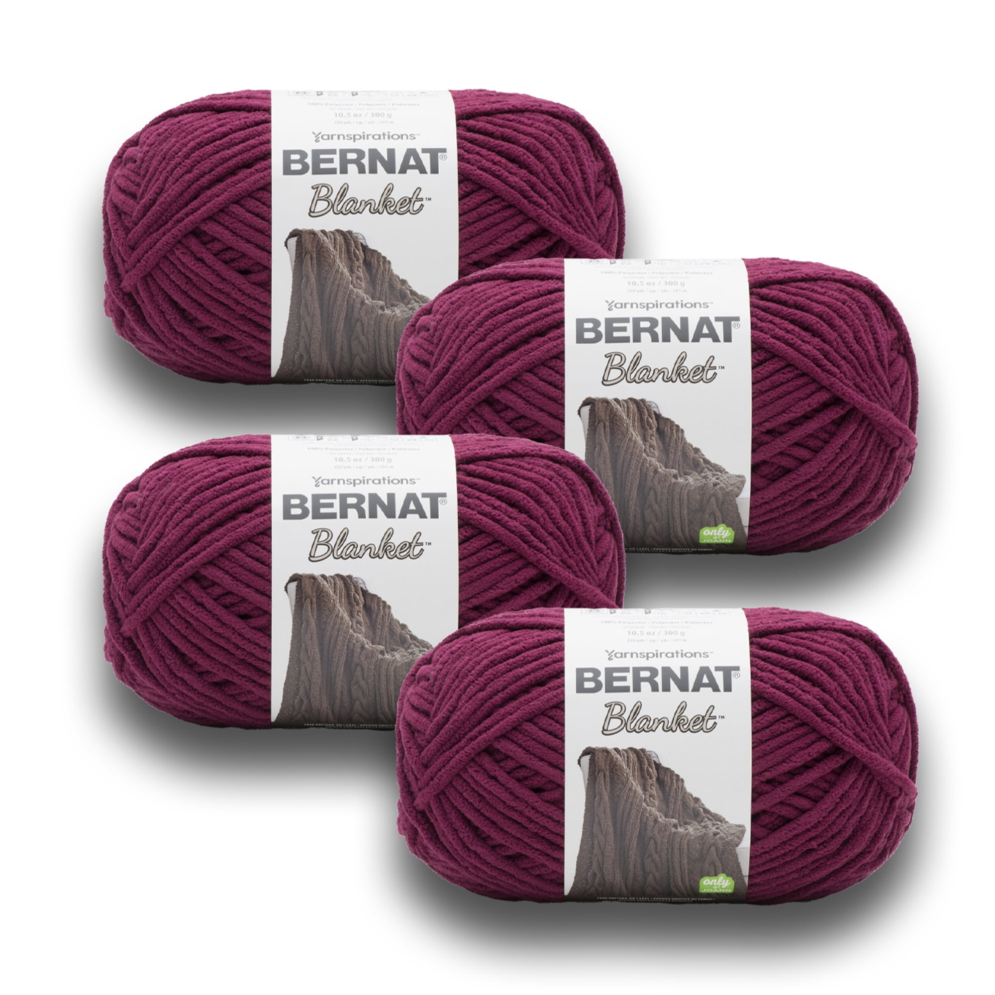 Bernat® Blanket™ #6 Super Bulky Polyester Yarn, Burgundy Plum 10.5oz/300g,  220 Yards (4 Pack) 