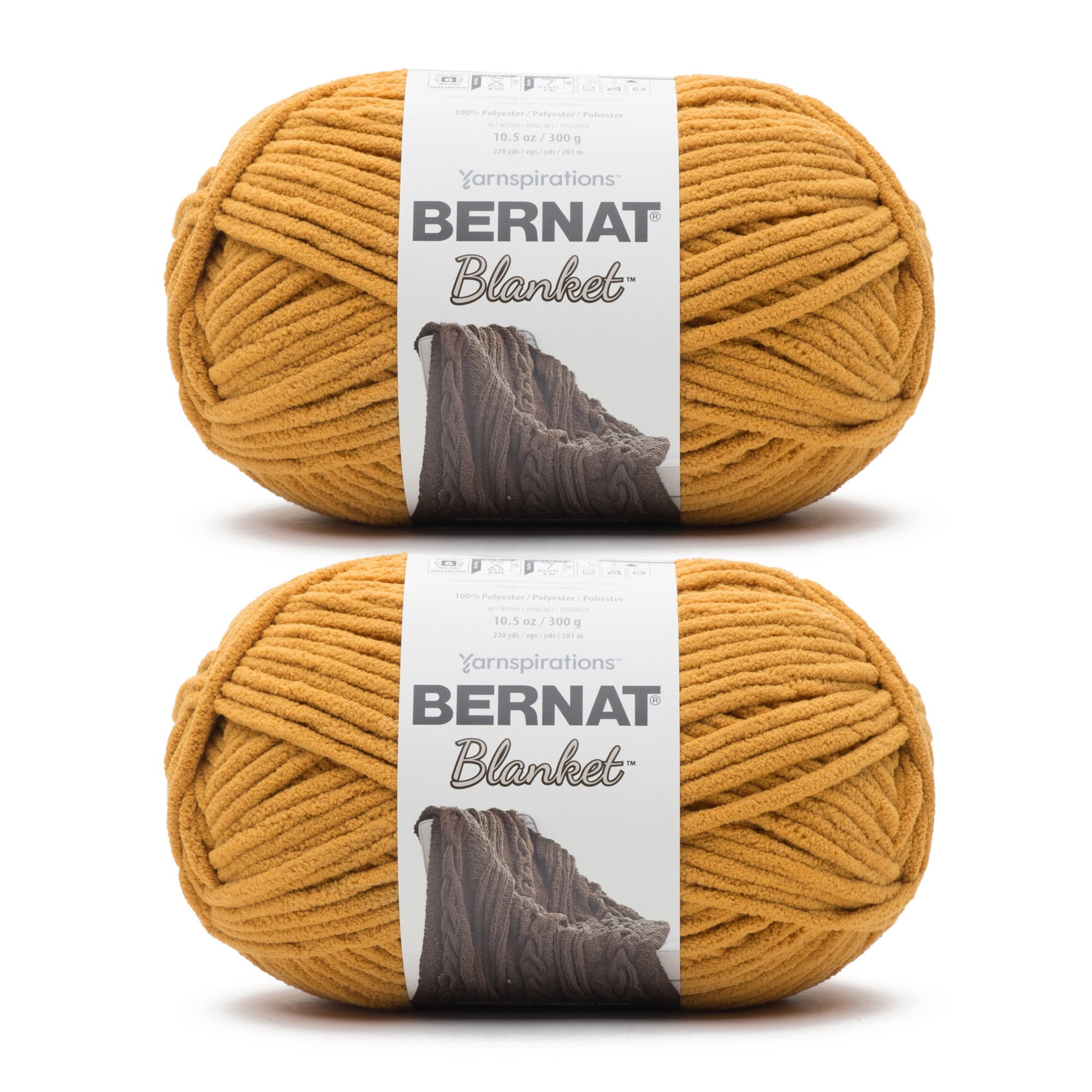 Bernat® Blanket™ #6 Super Bulky Polyester Yarn, Burnt Mustard 10.5oz/300g 220 Yards (2Pk)