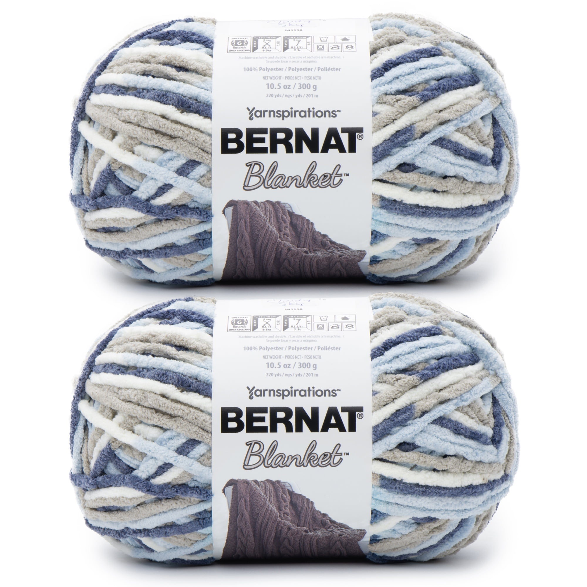 Bernat® Blanket™ #6 Super Bulky Polyester Yarn, Cloudy Sky 10.5oz/300g 220 Yards (2Pk)
