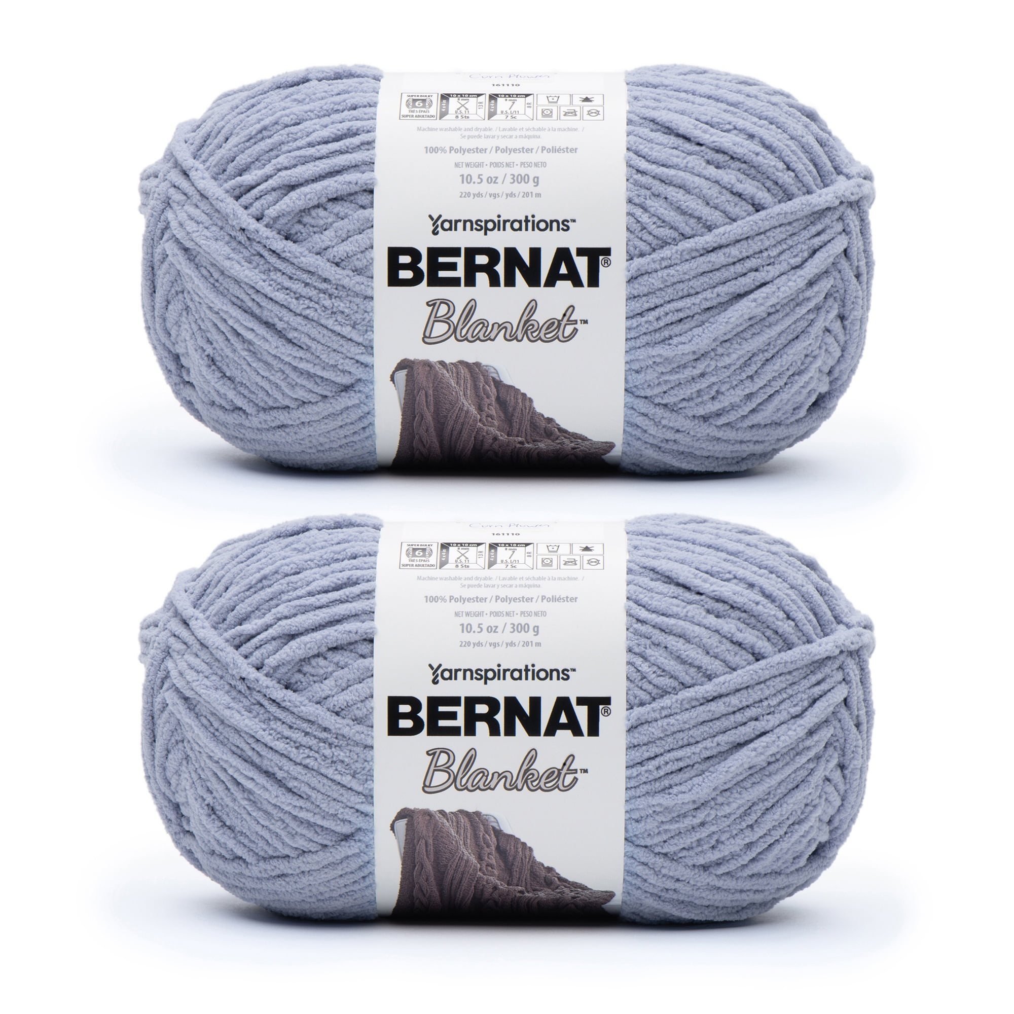 Bernat® Blanket™ #6 Super Bulky Polyester Yarn, Cornflower 10.5oz/300g 220 Yards (2Pk)