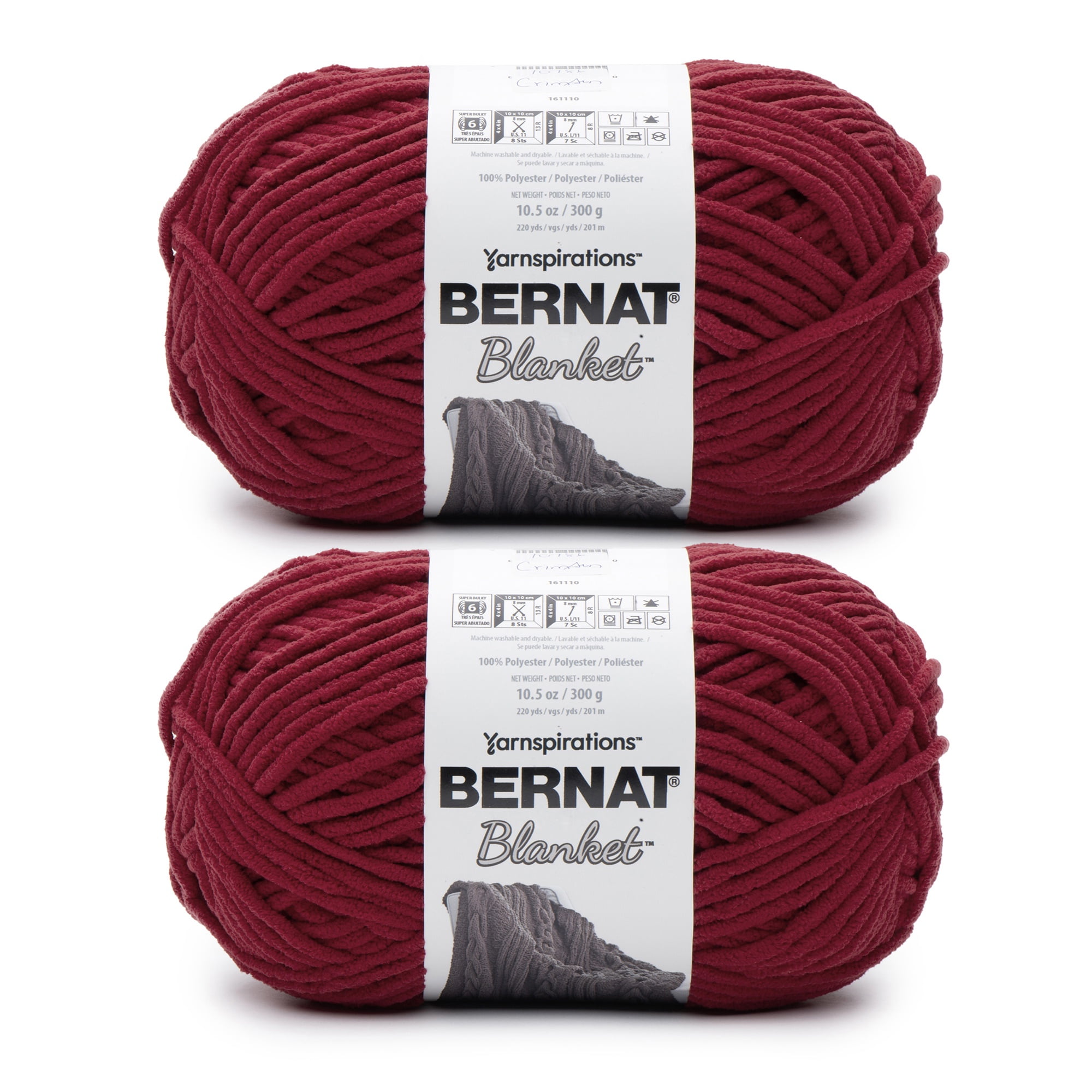 Bernat® Blanket™ #6 Super Bulky Polyester Yarn, Crimson 10.5oz/300g 220 Yards (2Pk)
