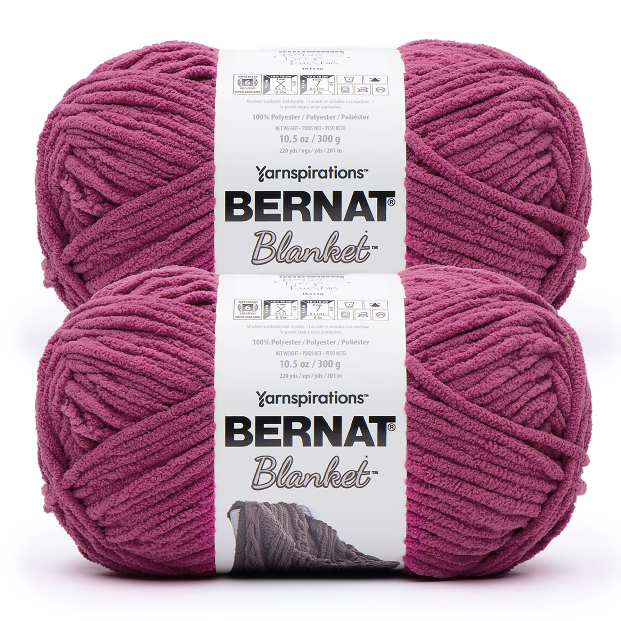 Bernat® Blanket™ #6 Super Bulky Polyester Yarn, Deep Fucshia 10.5oz/300g 220 Yards (2Pk)