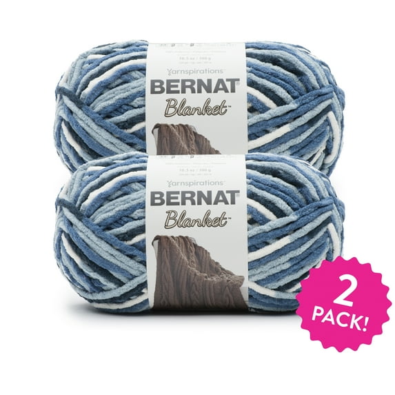 Bernat® Blanket™ #6 Super Bulky Polyester Yarn, Faded Blues 10.5oz/300g, 220 Yards (2 Pack)