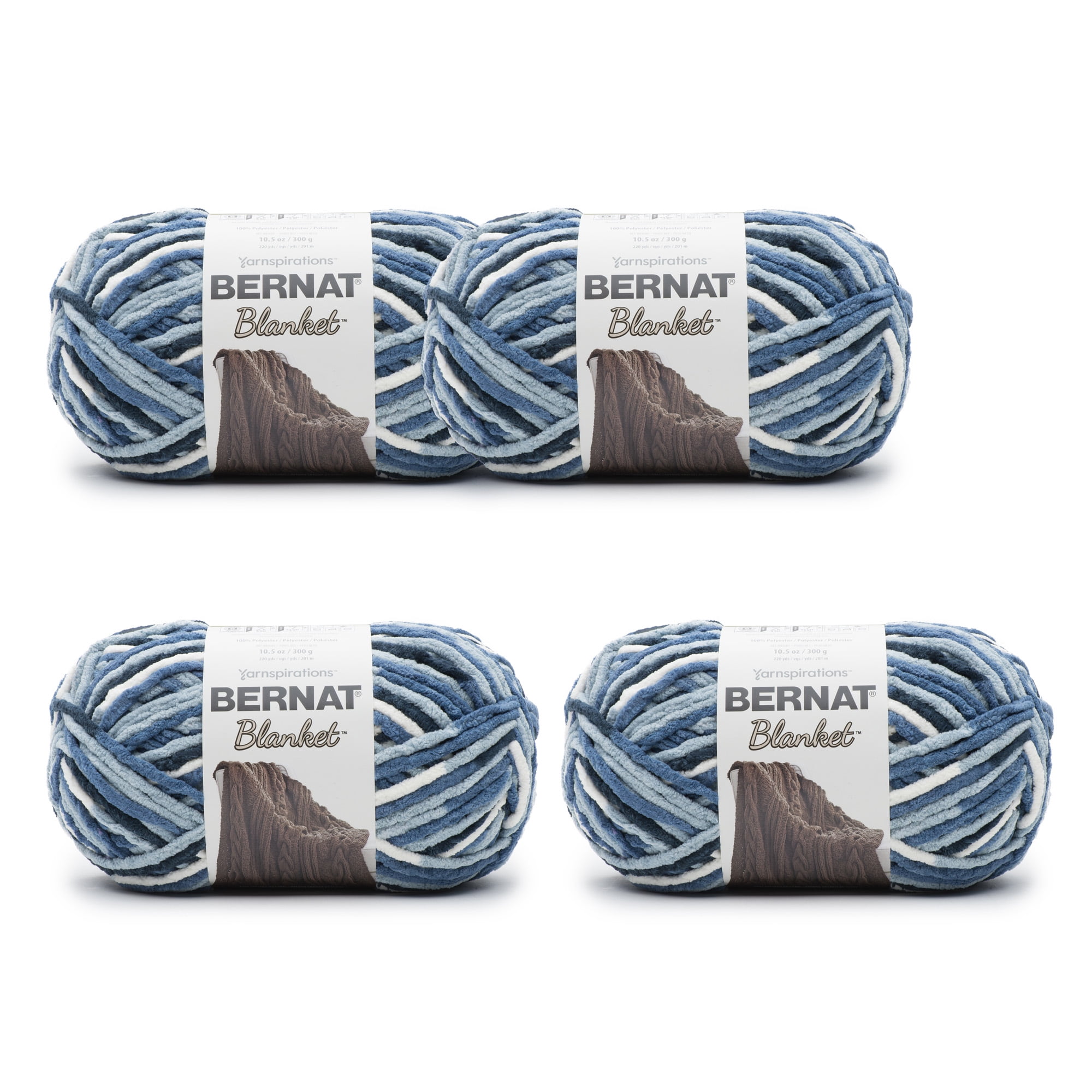 Bernat Blanket #6 Super Bulky Polyester Yarn, Faded Blues 10.5oz/300g, 220 Yards (4 Pack), Size: Super Bulky (6)