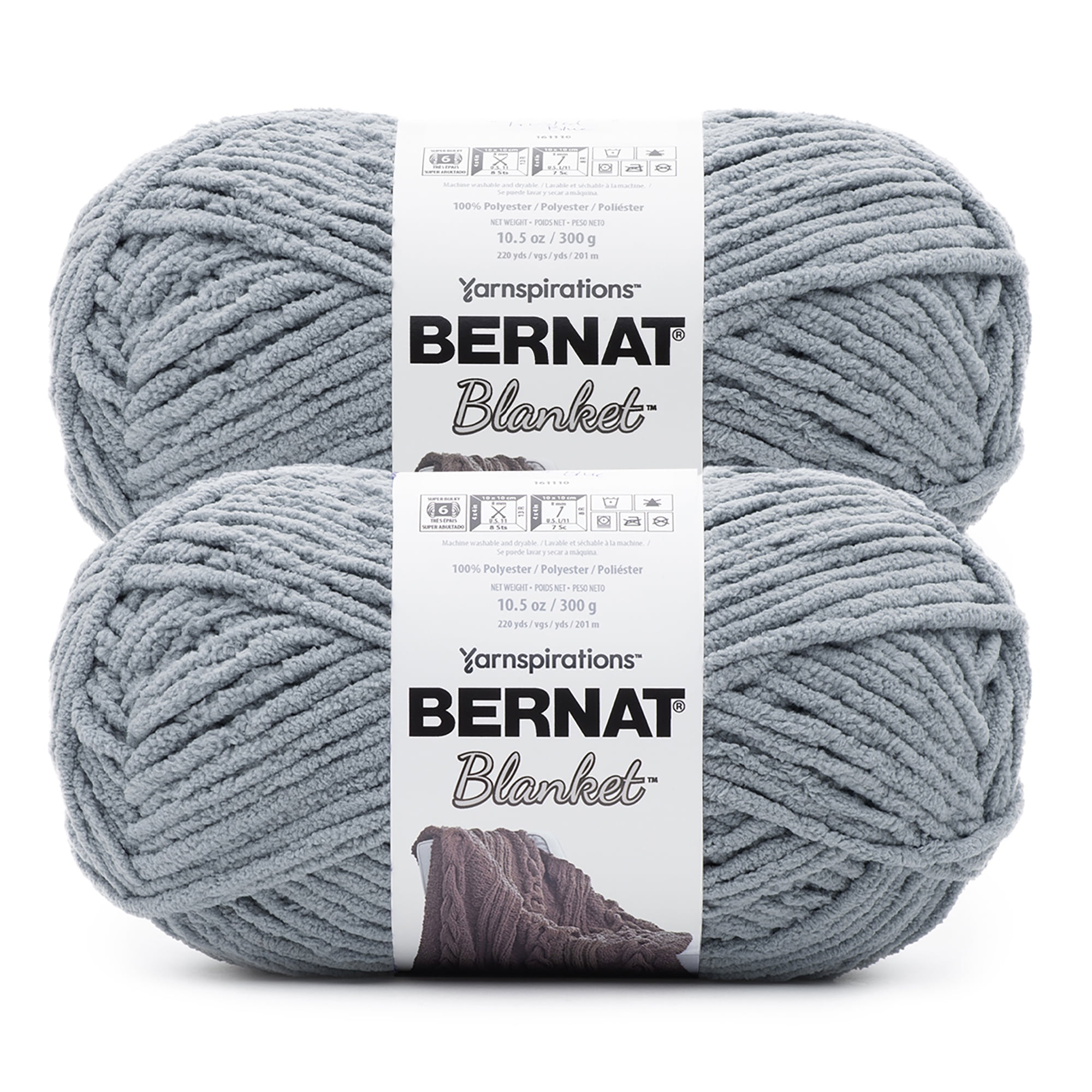 Bernat® Blanket™ #6 Super Bulky Polyester Yarn, Frosted Blue 10.5oz/300g 220 Yards (2Pk)