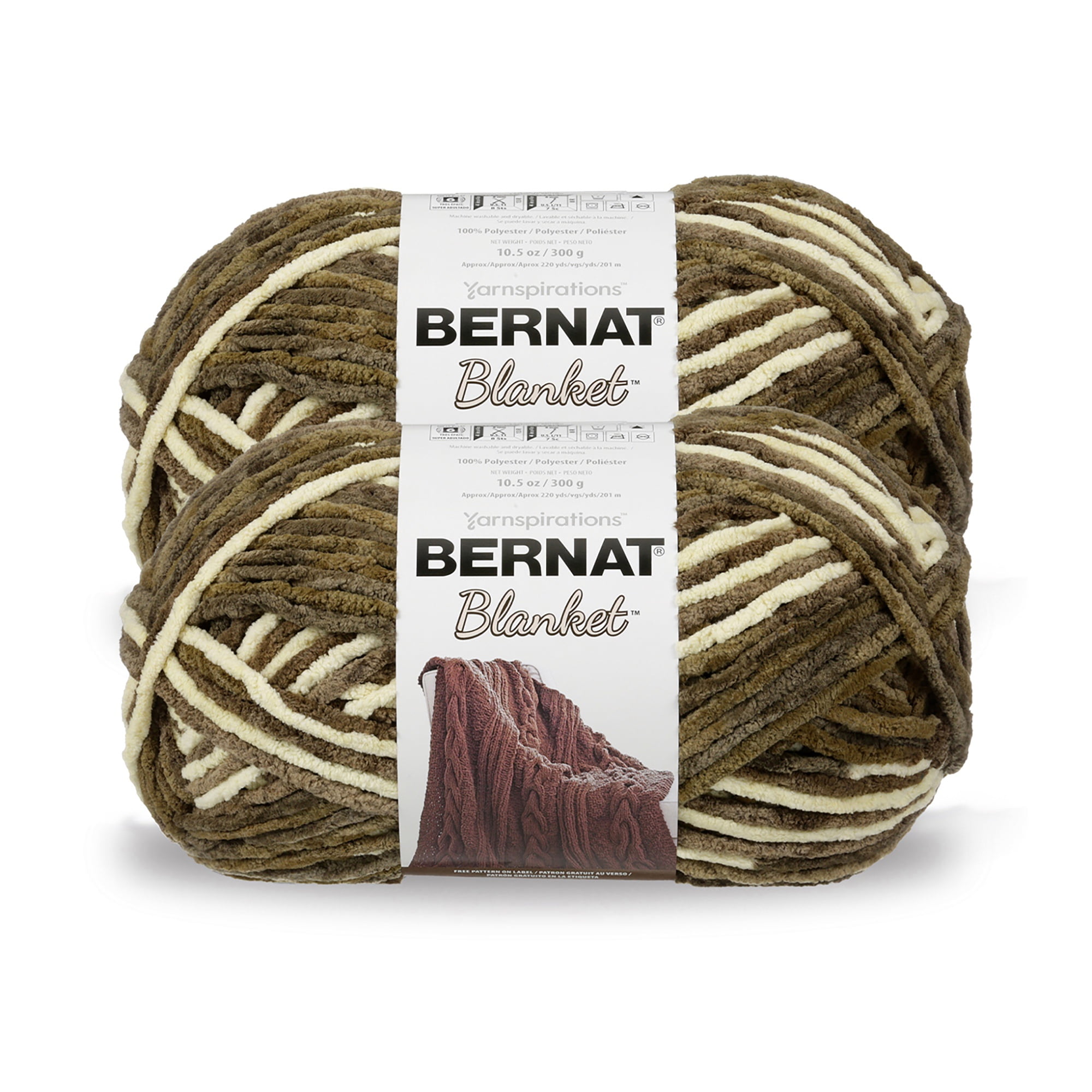 Bernat® Blanket™ #6 Super Bulky Polyester Yarn, Gathering Moss 10.5oz/300g 220 Yards (2Pk)