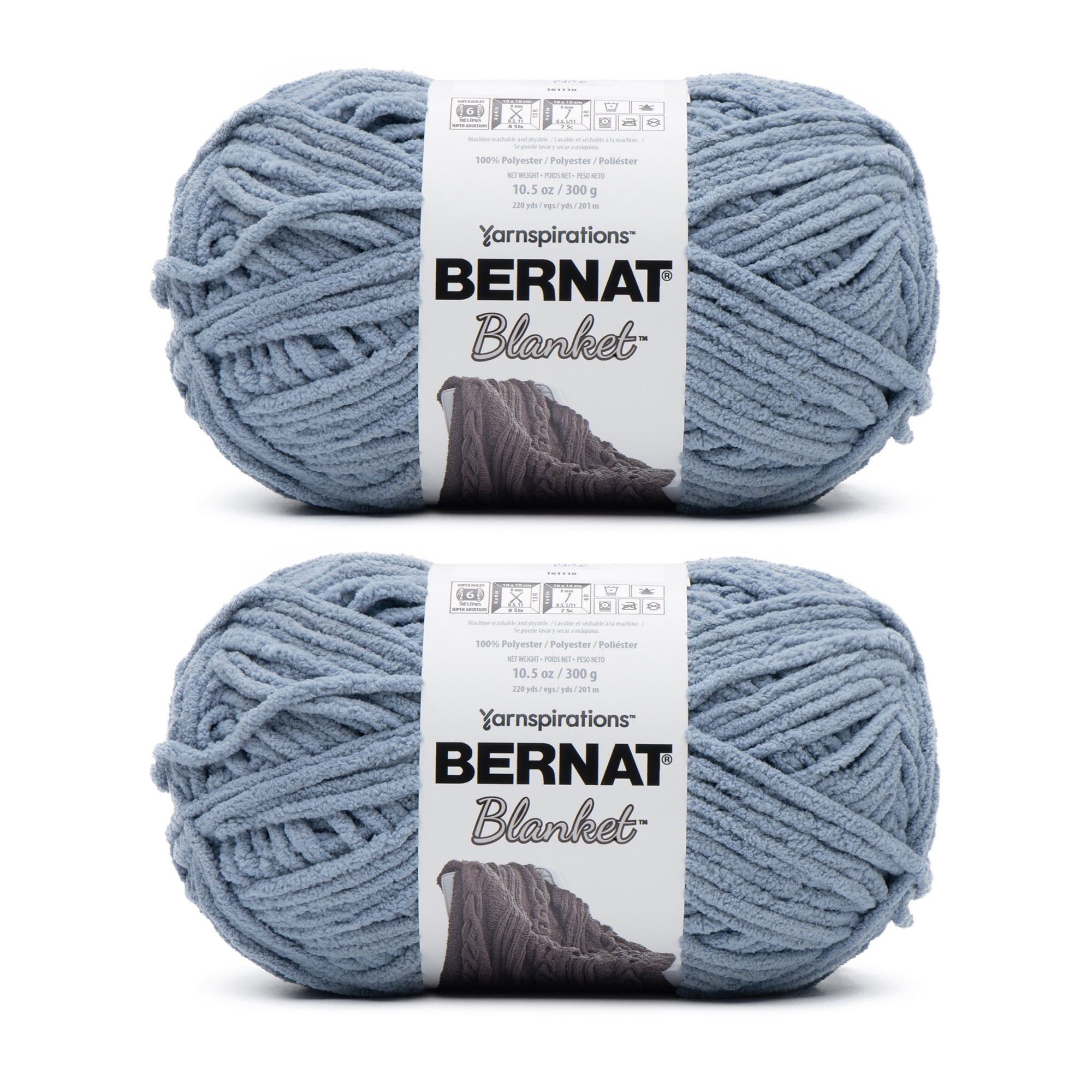 Bernat® Blanket™ #6 Super Bulky Polyester Yarn, Gray Blue 10.5oz/300g 220 Yards (2Pk)