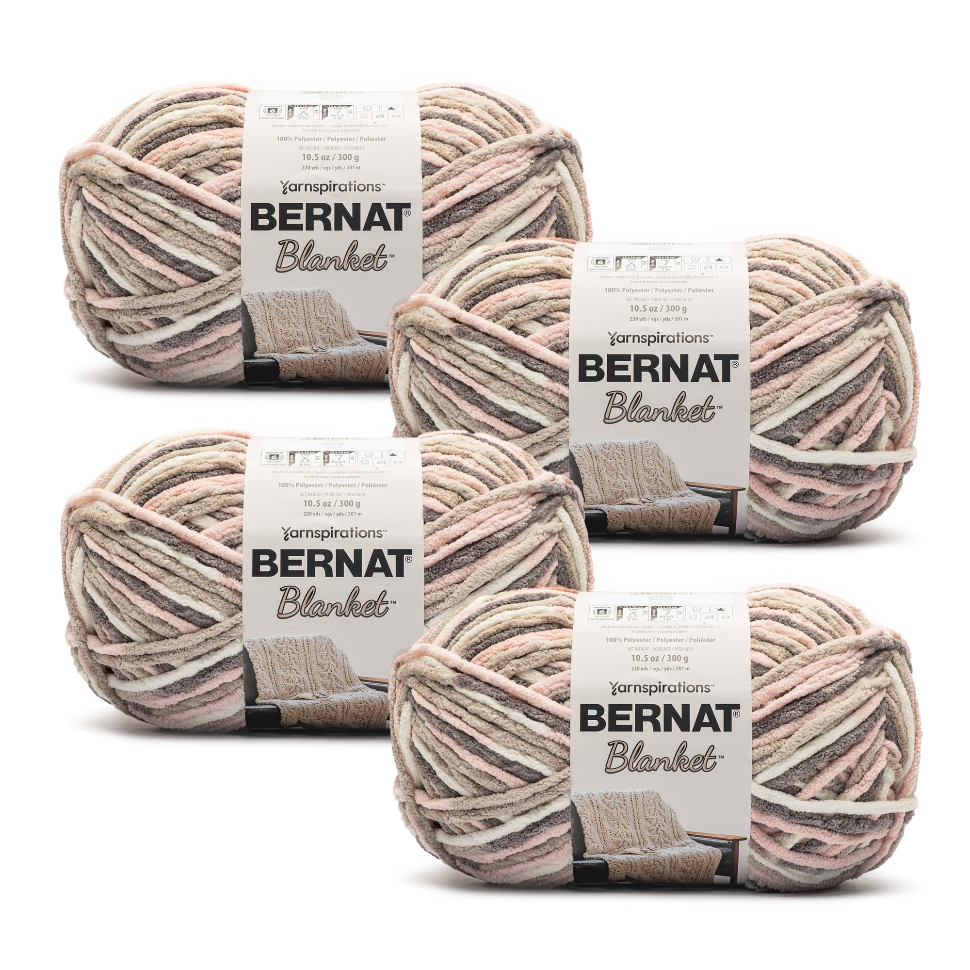 Bernat Blanket #6 Super Bulky Polyester Yarn, Gray Blush 10.5oz/300g, 220 Yards (4 Pack)