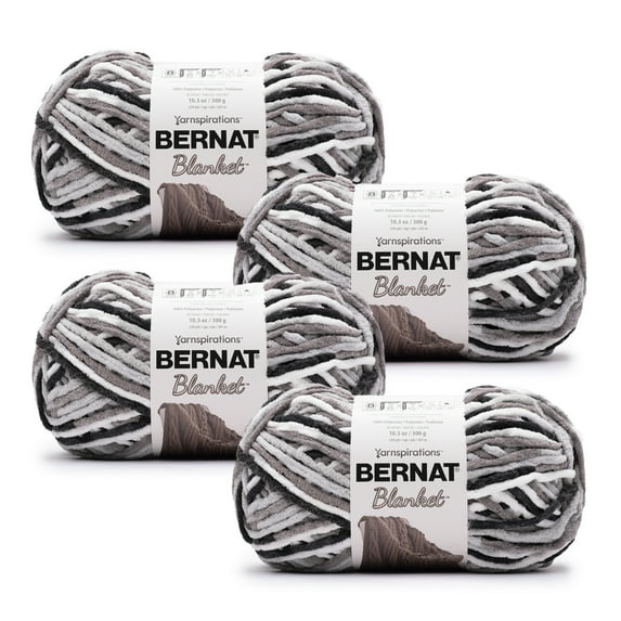 Bernat® Blanket™ #6 Super Bulky Polyester Yarn, Gray Storm Varg 10.5oz/300g, 220 Yards (4 Pack)