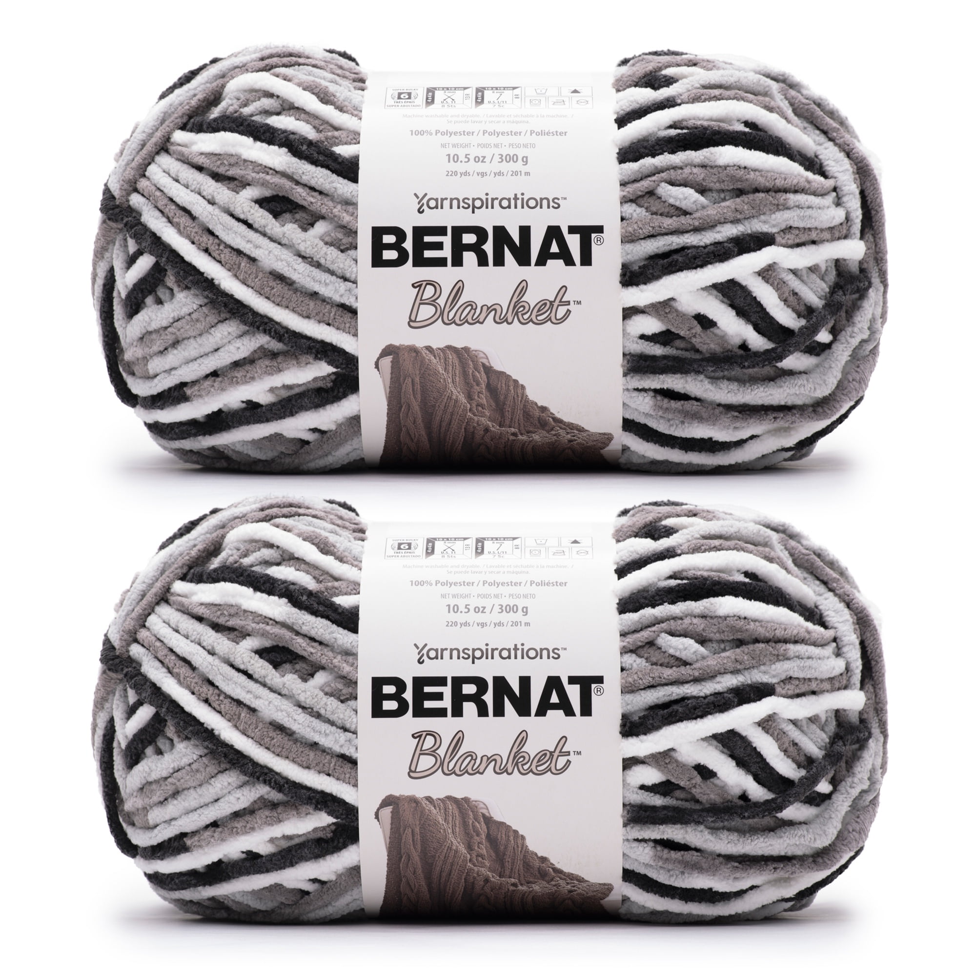 Bernat® Blanket™ #6 Super Bulky Polyester Yarn, Gray Storm Varg 10.5oz/300g 220 Yd (2Pk)