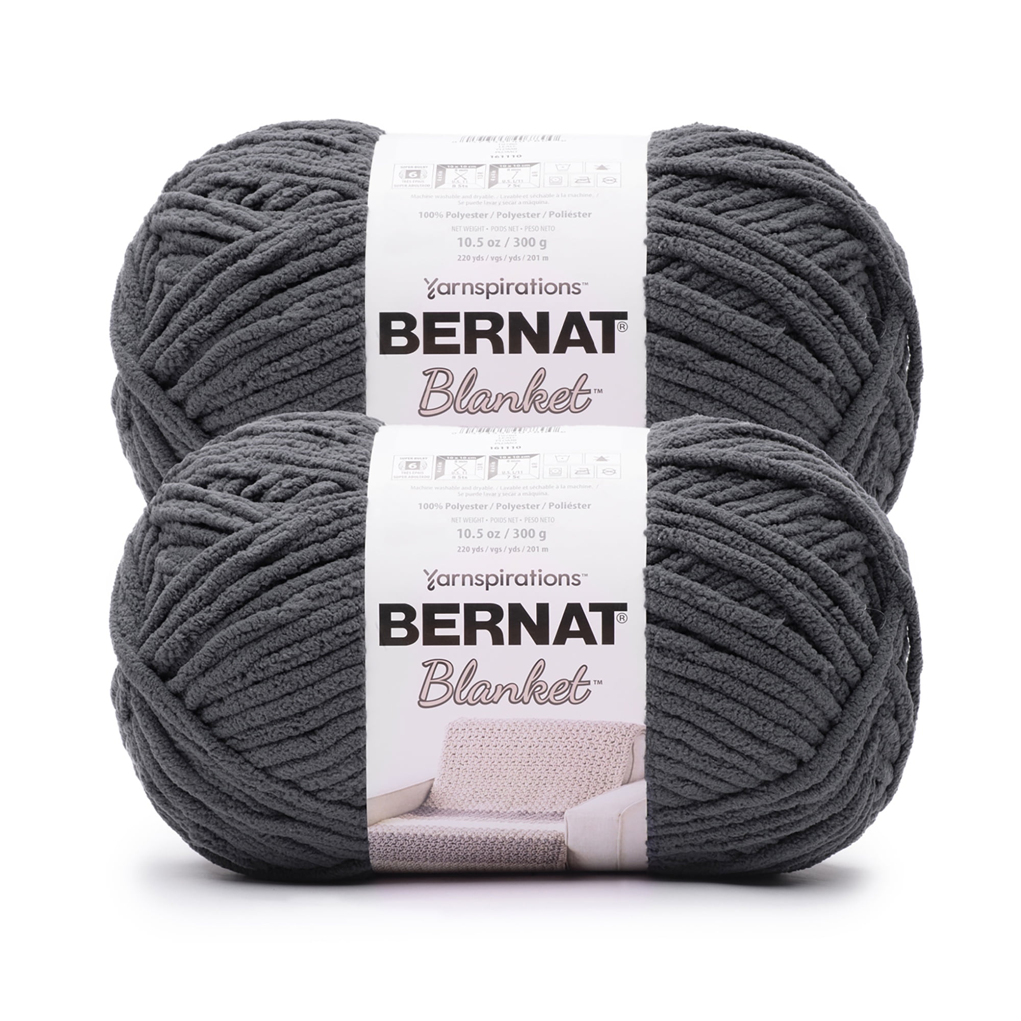 Bernat® Blanket™ #6 Super Bulky Polyester Yarn, Lead 10.5oz/300g 220 Yards (2Pk)