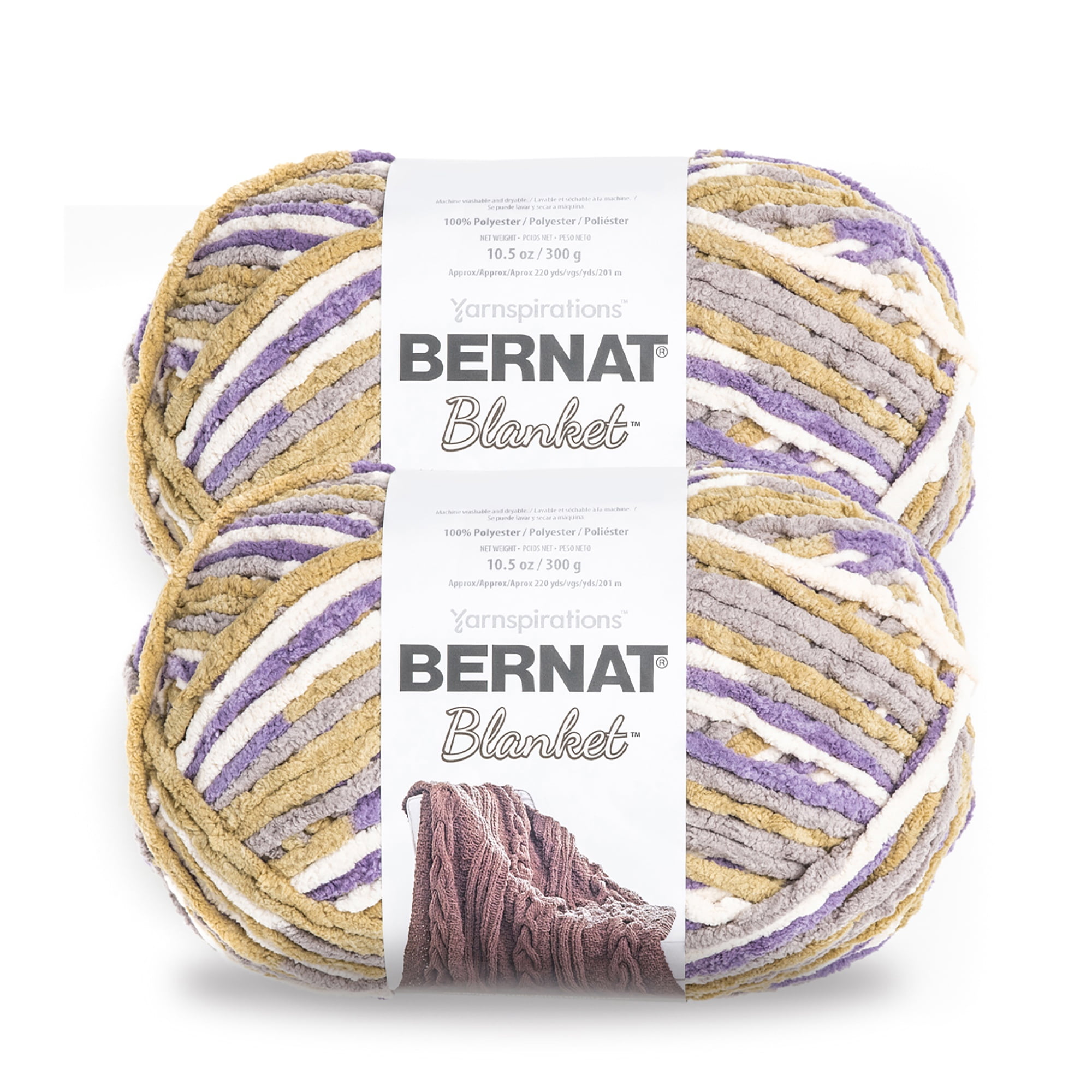 Bernat® Blanket™ #6 Super Bulky Polyester Yarn, Lilac Bush 10.5oz/300g 220 Yards (2Pk)