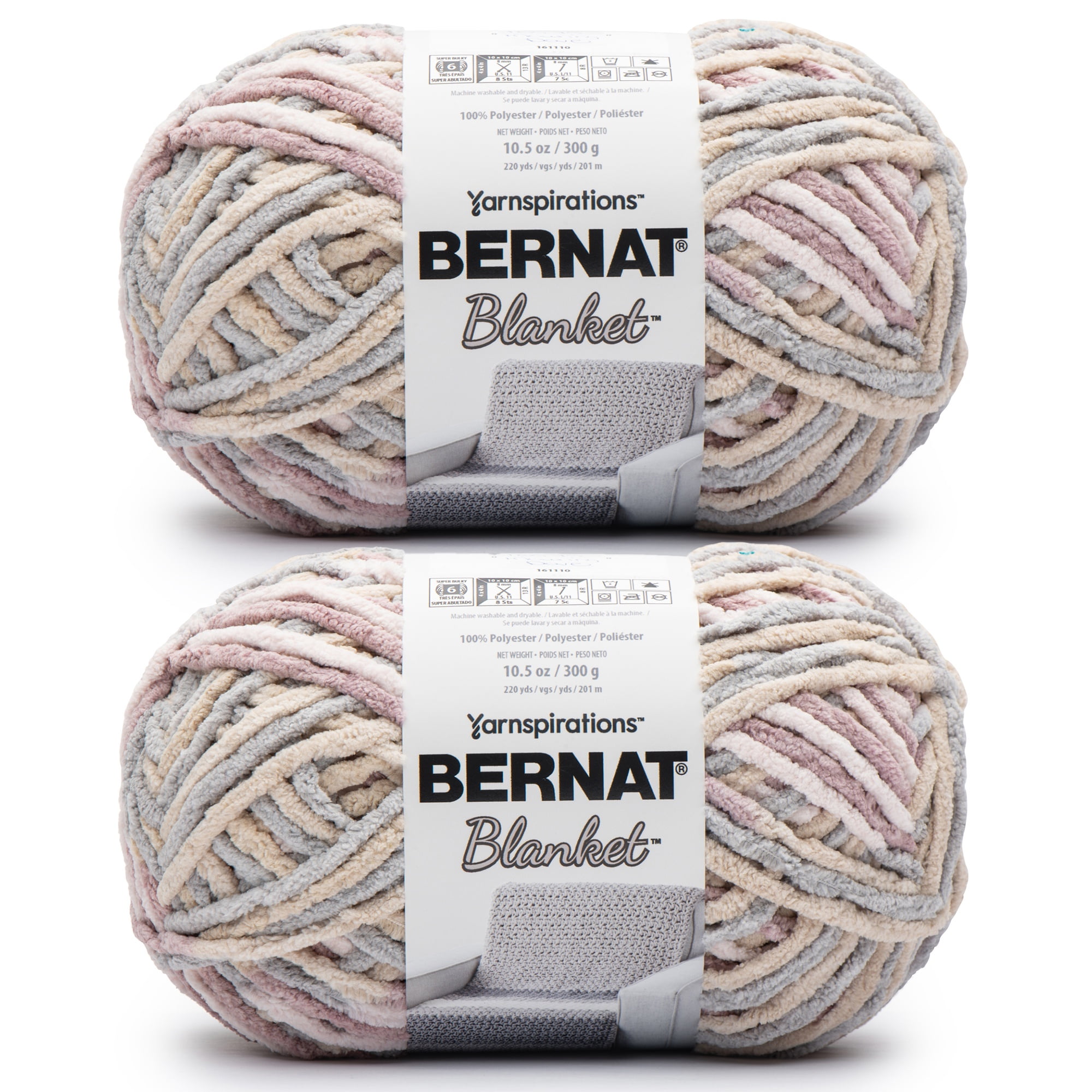 Bernat® Blanket™ #6 Super Bulky Polyester Yarn, Morning Dove 10.5oz/300g 220 Yards (2Pk)
