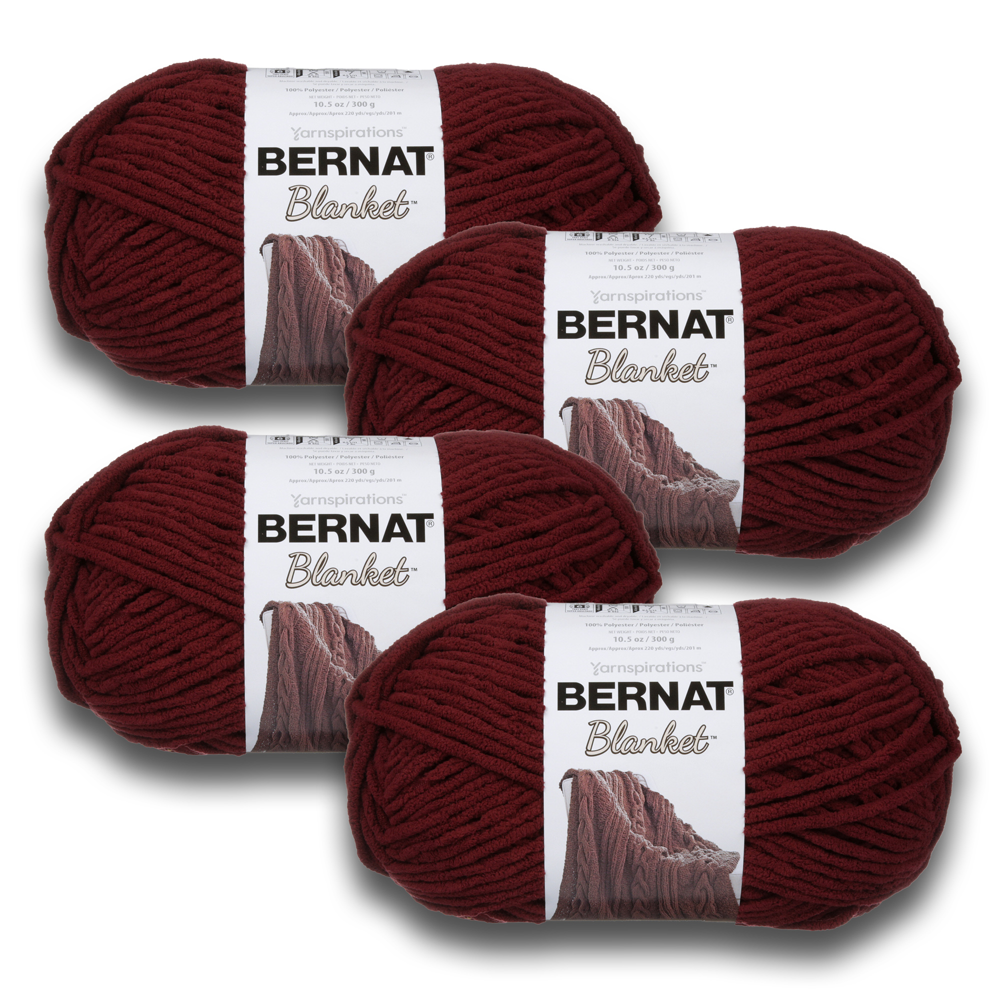 Bernat® Blanket™ #6 Super Bulky Polyester Yarn, Purple Plum 10.5oz/300g,  220 Yards (4 Pack)