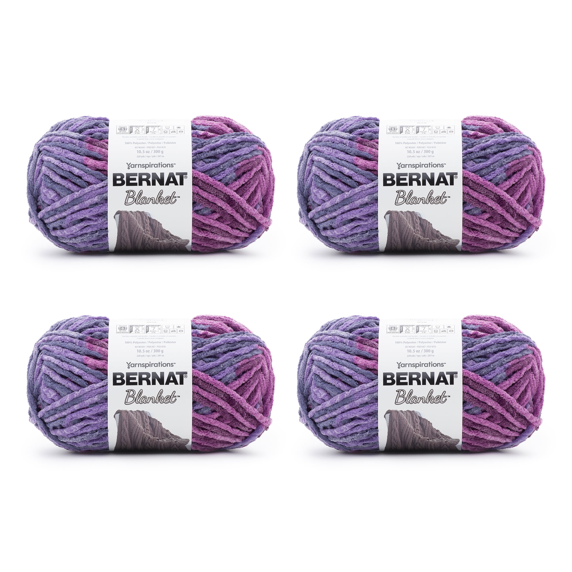 Bernat Blanket #6 Super Bulky Polyester Yarn, Purple Sunset 10.5oz/300g, 220 Yards (4 Pack)