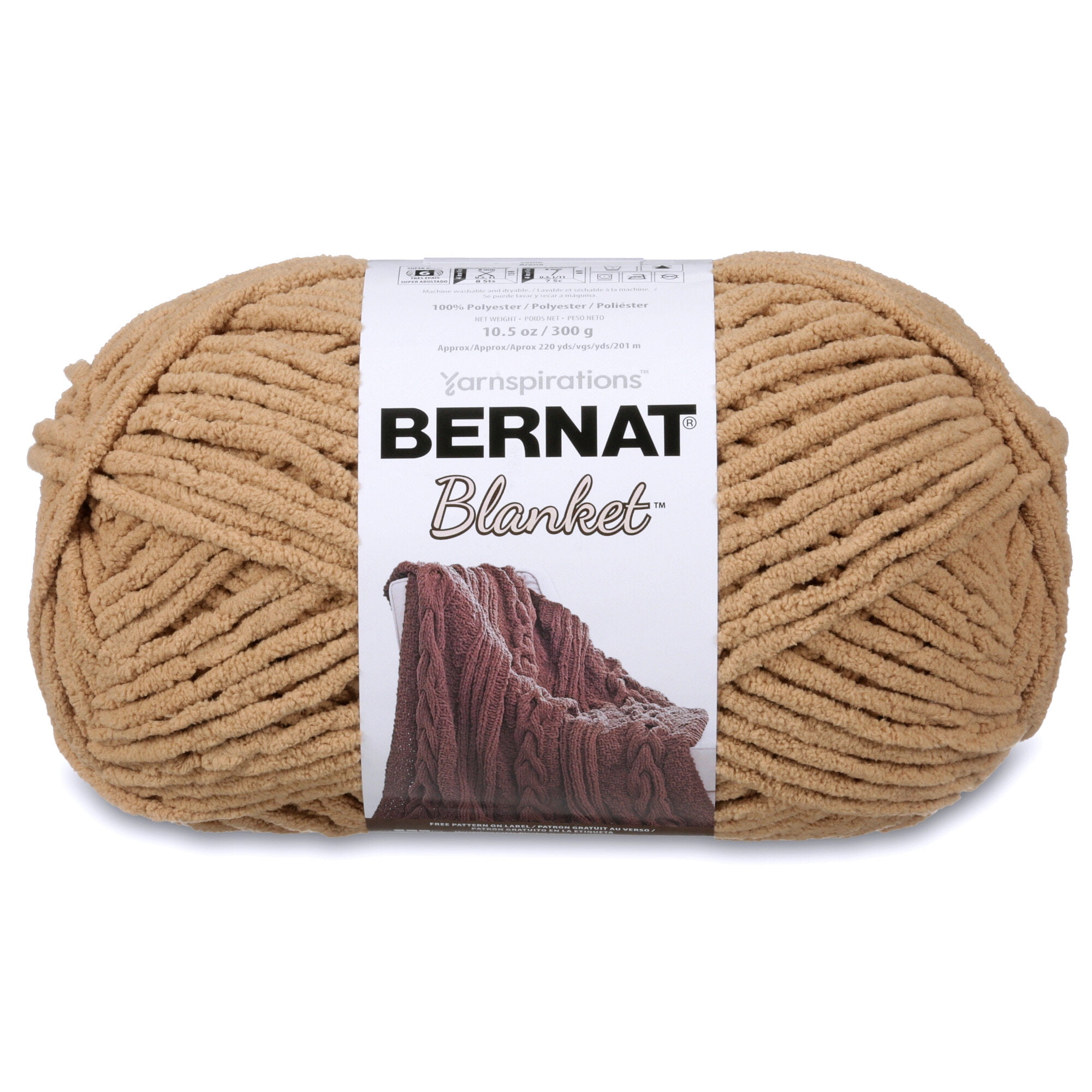 Bernat Blanket 6 Super Bulky Polyester Yarn, Sand 10.5oz/300g, 220