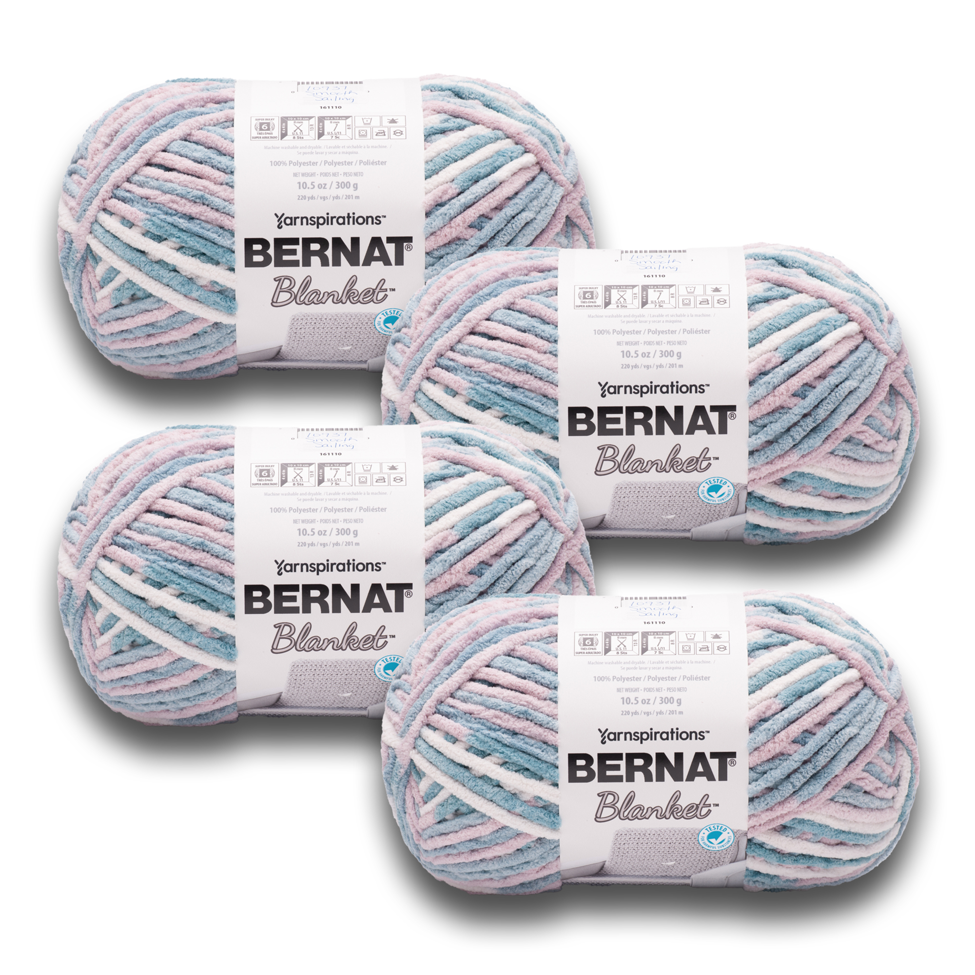 Bernat® Blanket™ #6 Super Bulky Polyester Yarn, Smooth Sailing 10.5oz/300g,  220 Yards (4 Pack)
