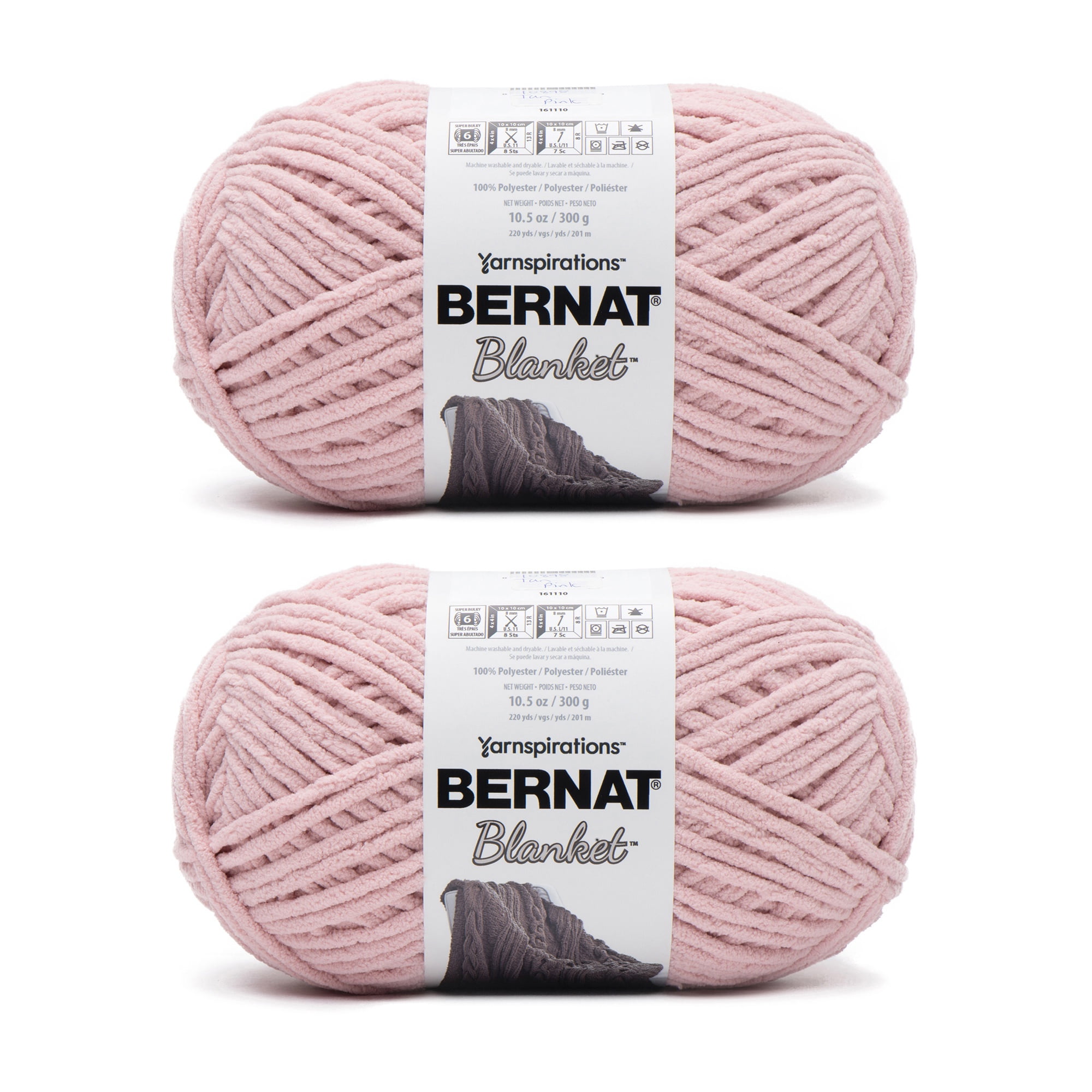 Bernat® Blanket™ #6 Super Bulky Polyester Yarn, Tan Pink 10.5oz/300g 220 Yards (2Pk)