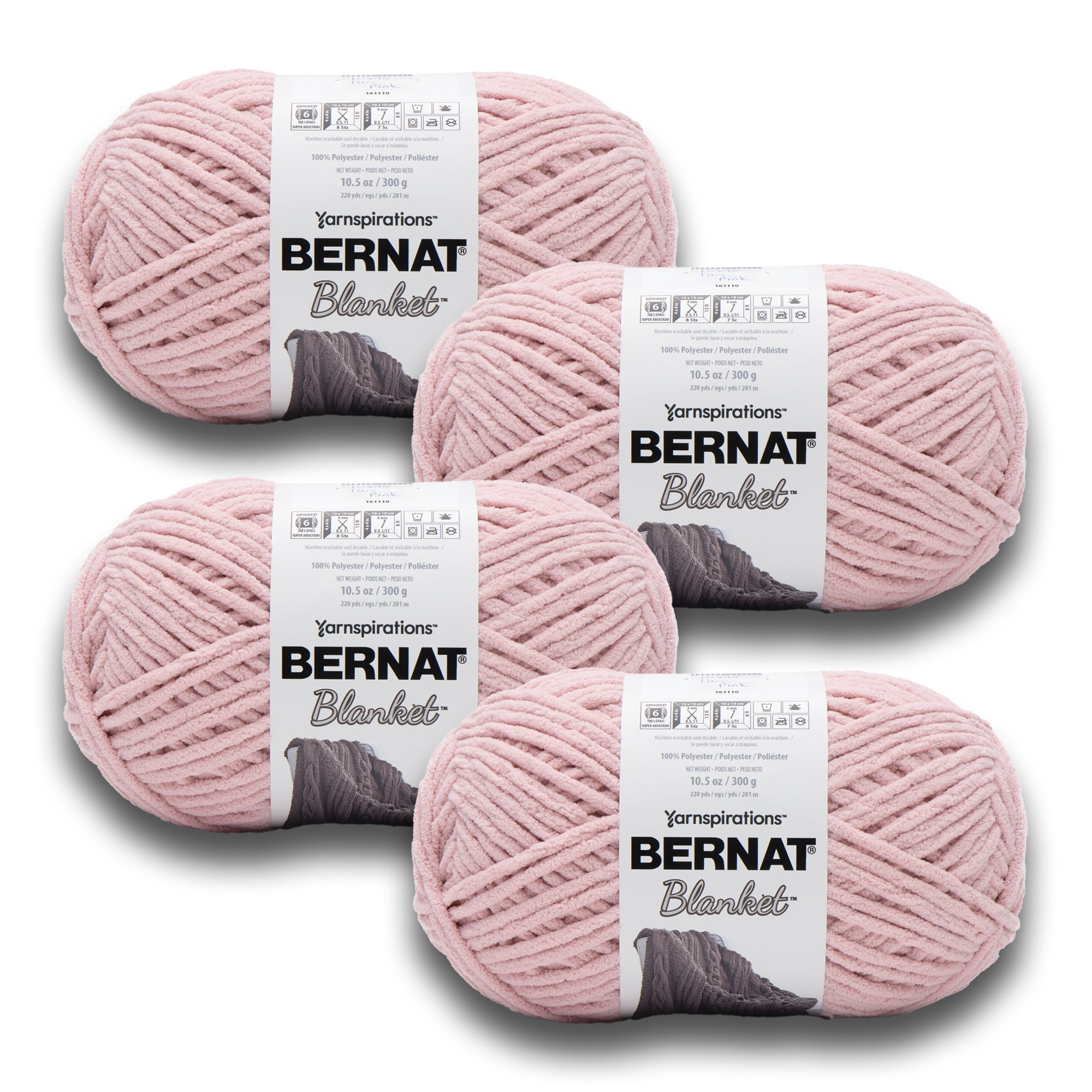 Bernat Blanket #6 Super Bulky Polyester Yarn, Tan Pink 10.5oz/300g, 220 Yards (4 Pack)